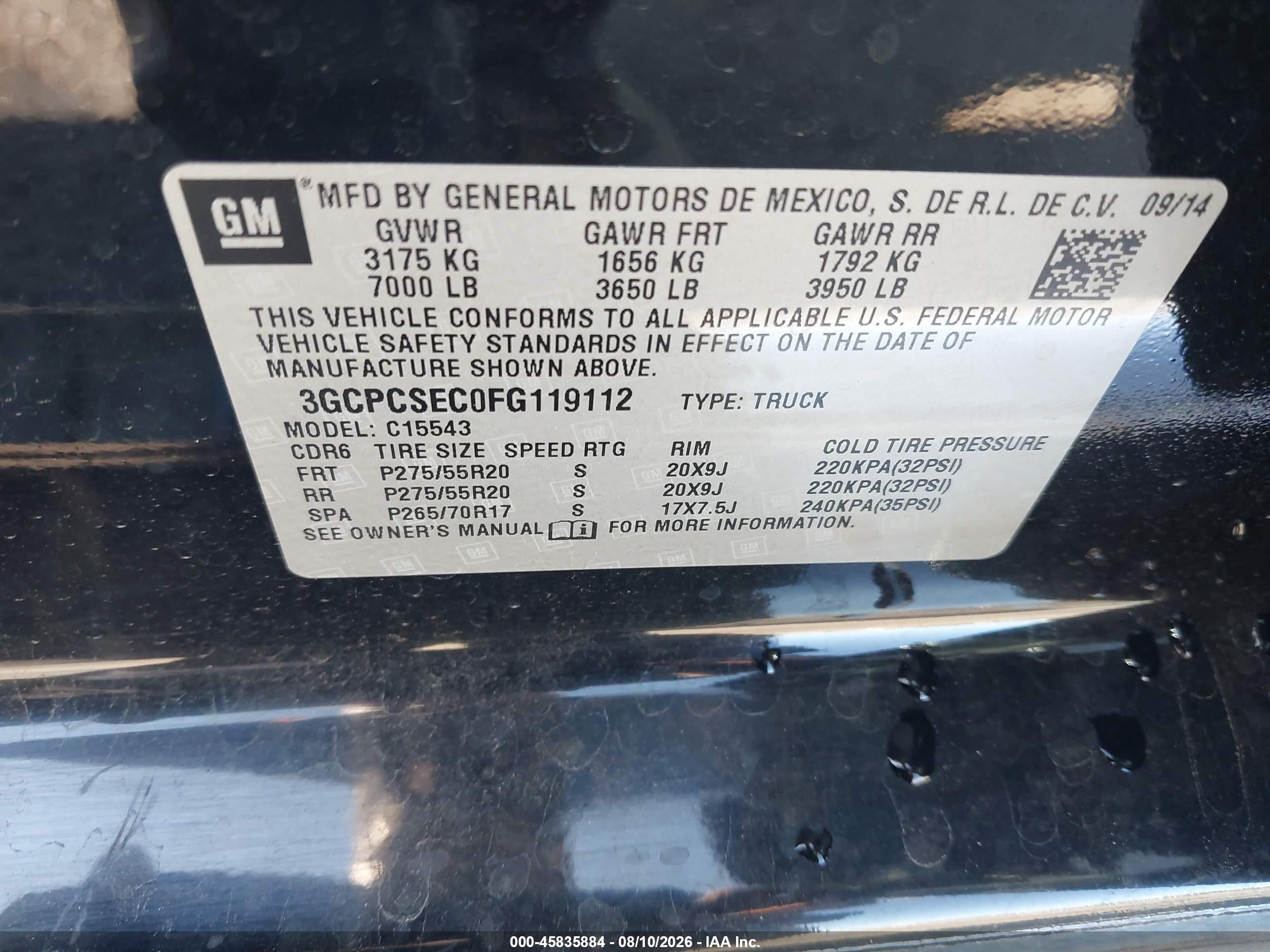 2015 Chevrolet Silverado 1500 Ltz Black vin: 3GCPCSEC0FG119112