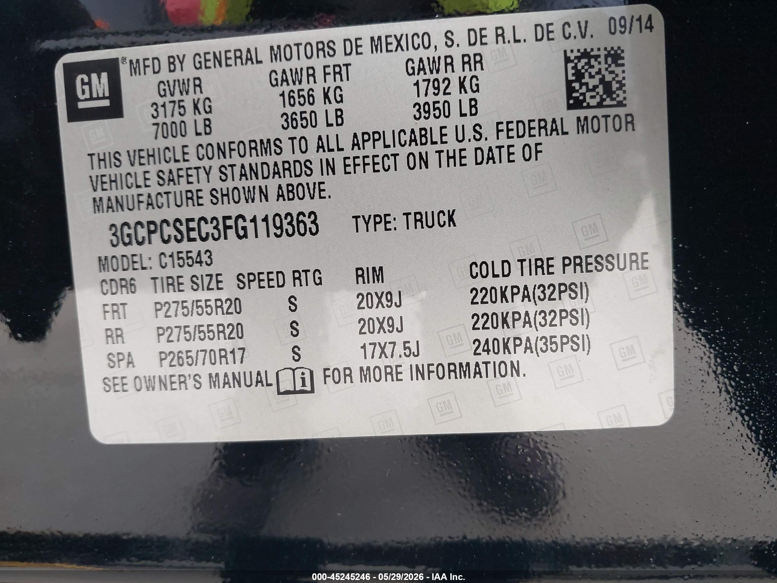 2015 Chevrolet Silverado 1500 1lz Black vin: 3GCPCSEC3FG119363
