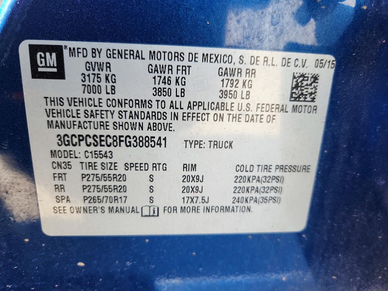 2015 Chevrolet Silverado C1500 Ltz Blue vin: 3GCPCSEC8FG388541