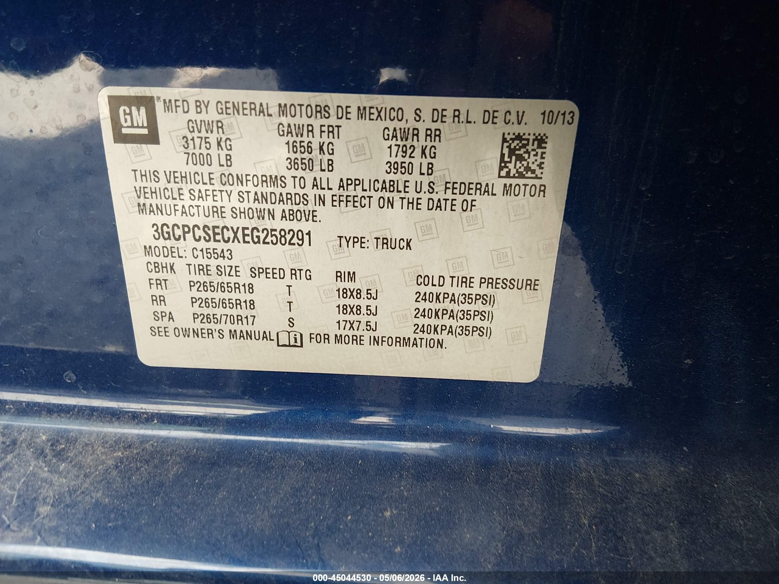 2014 Chevrolet Silverado 1500 1lz Blue vin: 3GCPCSECXEG258291