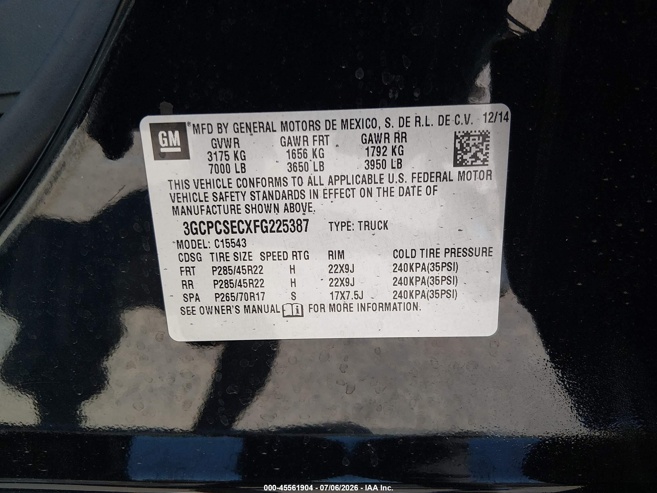 2015 Chevrolet Silverado 1500 Ltz Black vin: 3GCPCSECXFG225387