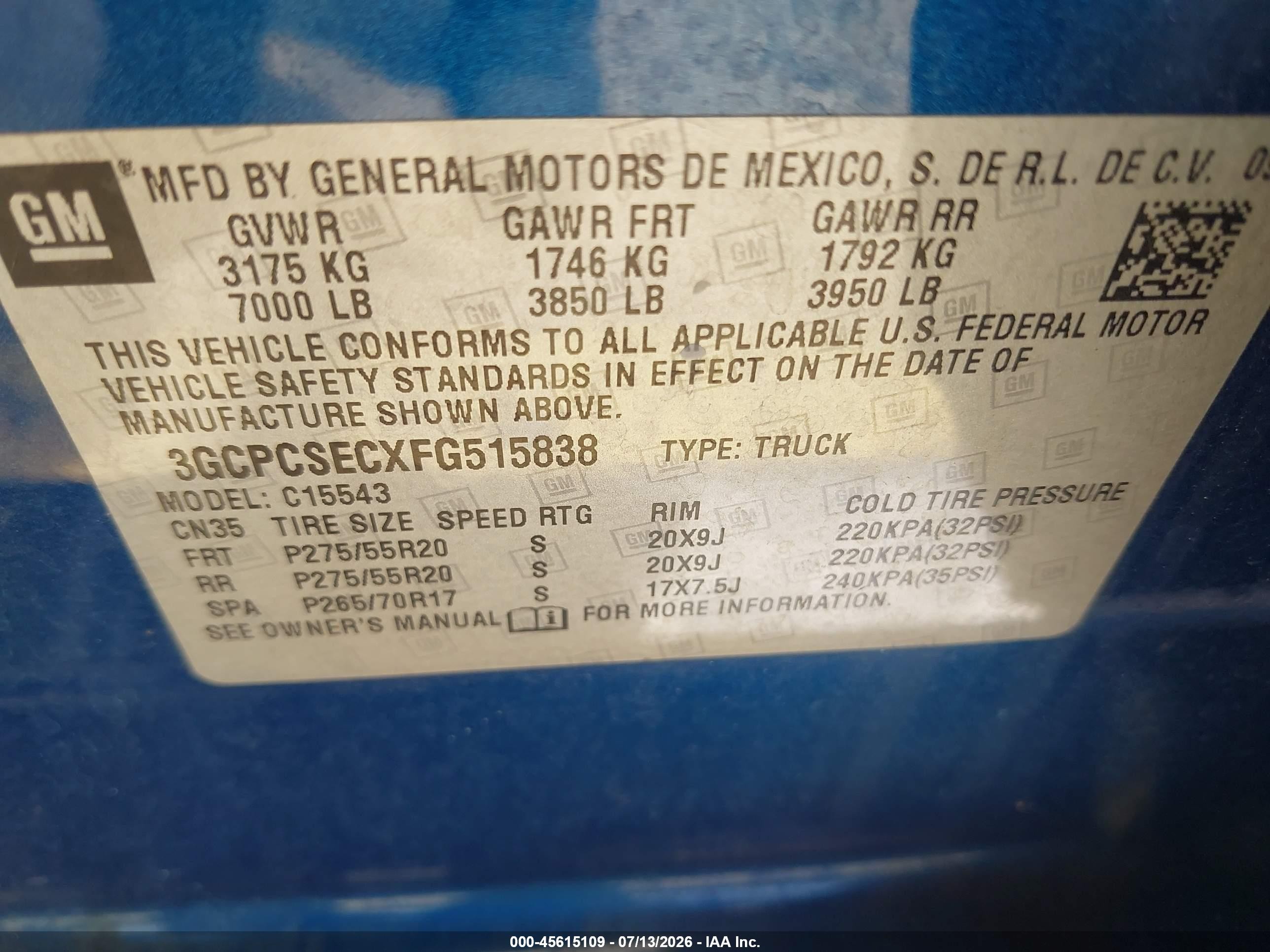 2015 Chevrolet Silverado 1500 Ltz Blue vin: 3GCPCSECXFG515838