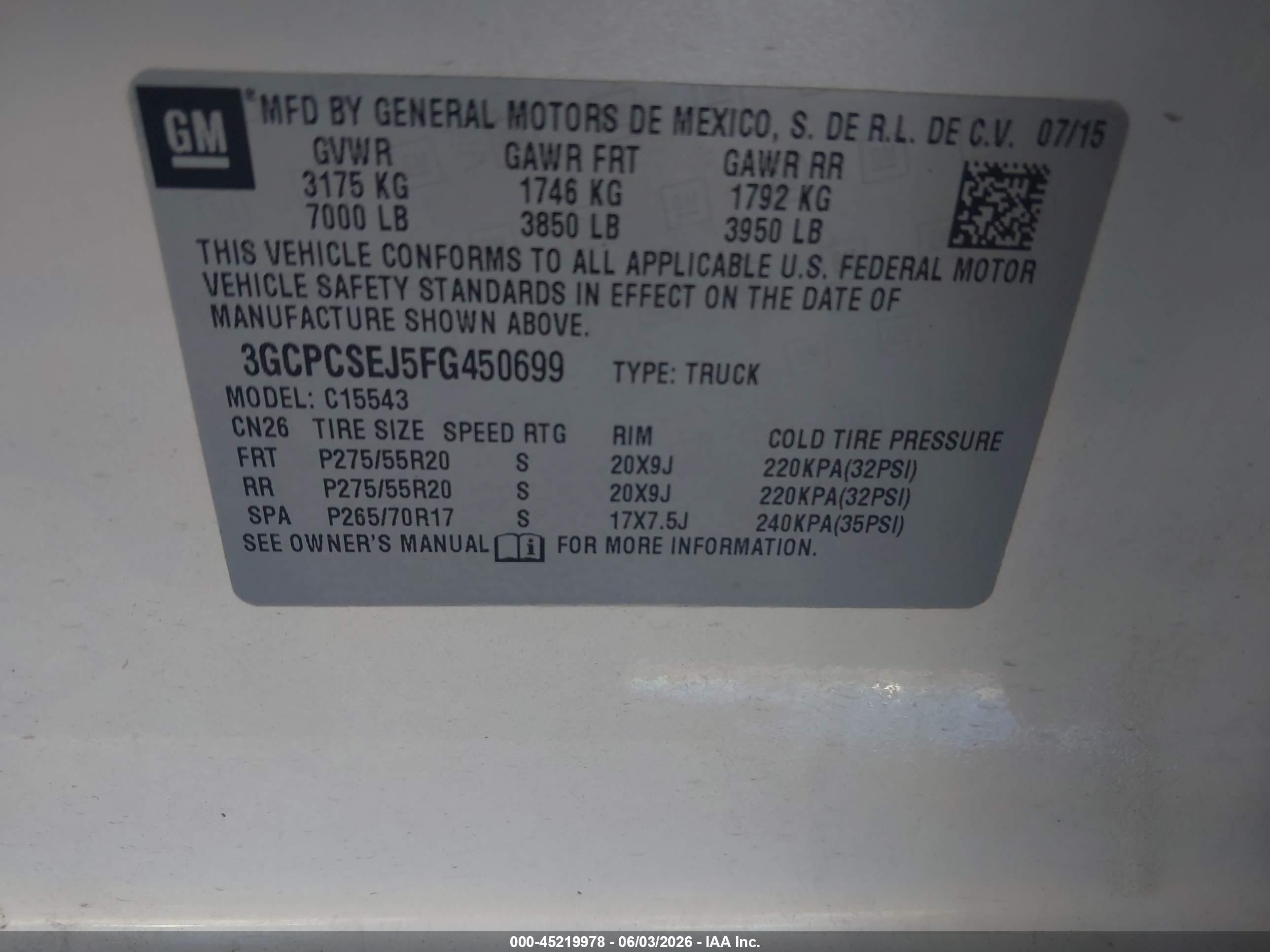 2015 Chevrolet Silverado 1500 2lz White vin: 3GCPCSEJ5FG450699