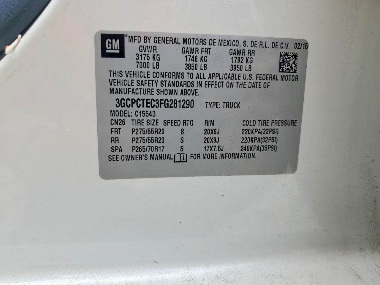 2015 Chevrolet Silverado C1500 High Country Beige vin: 3GCPCTEC3FG281290