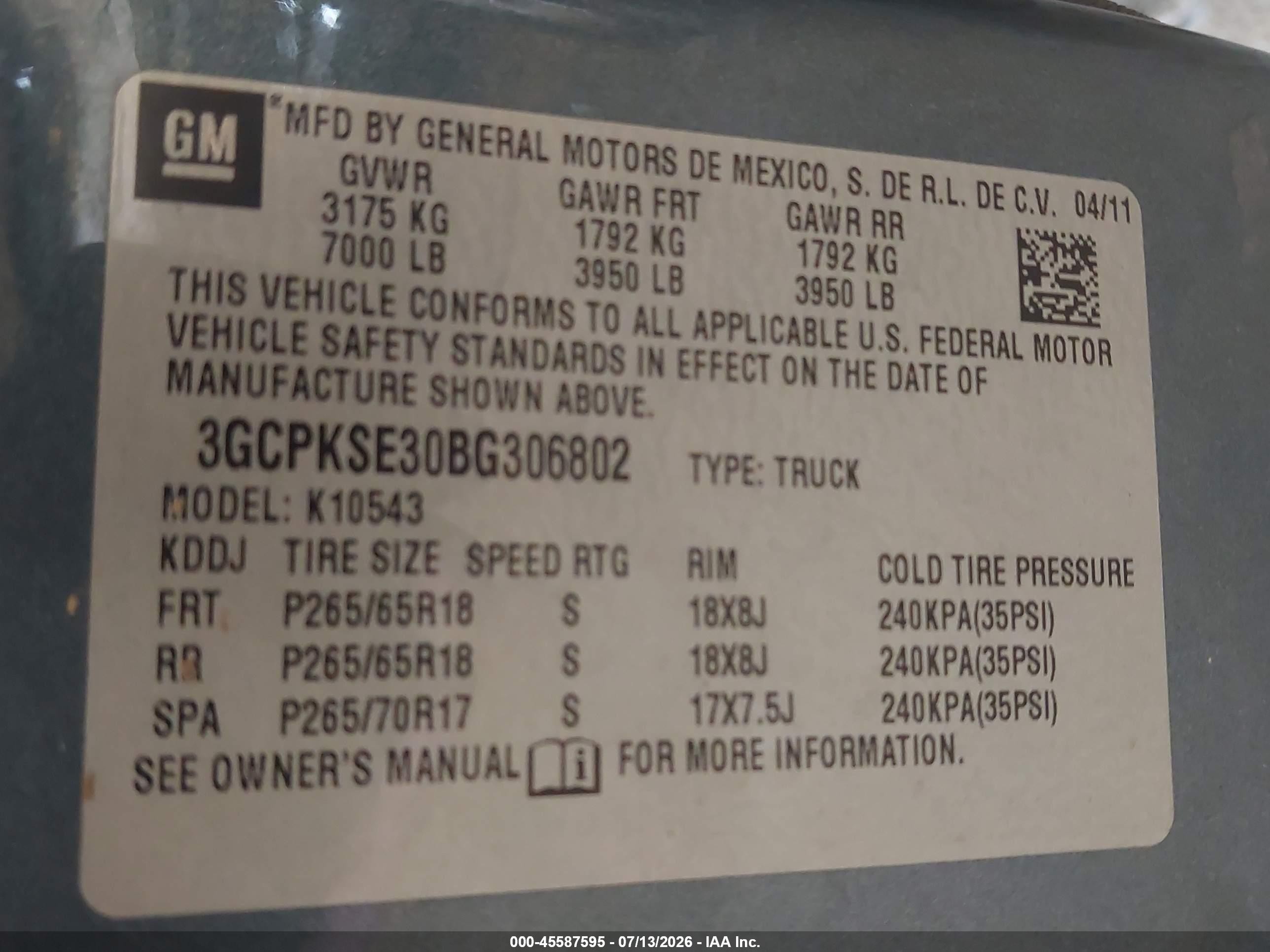 2011 Chevrolet Silverado 1500 Lt Blue vin: 3GCPKSE30BG306802