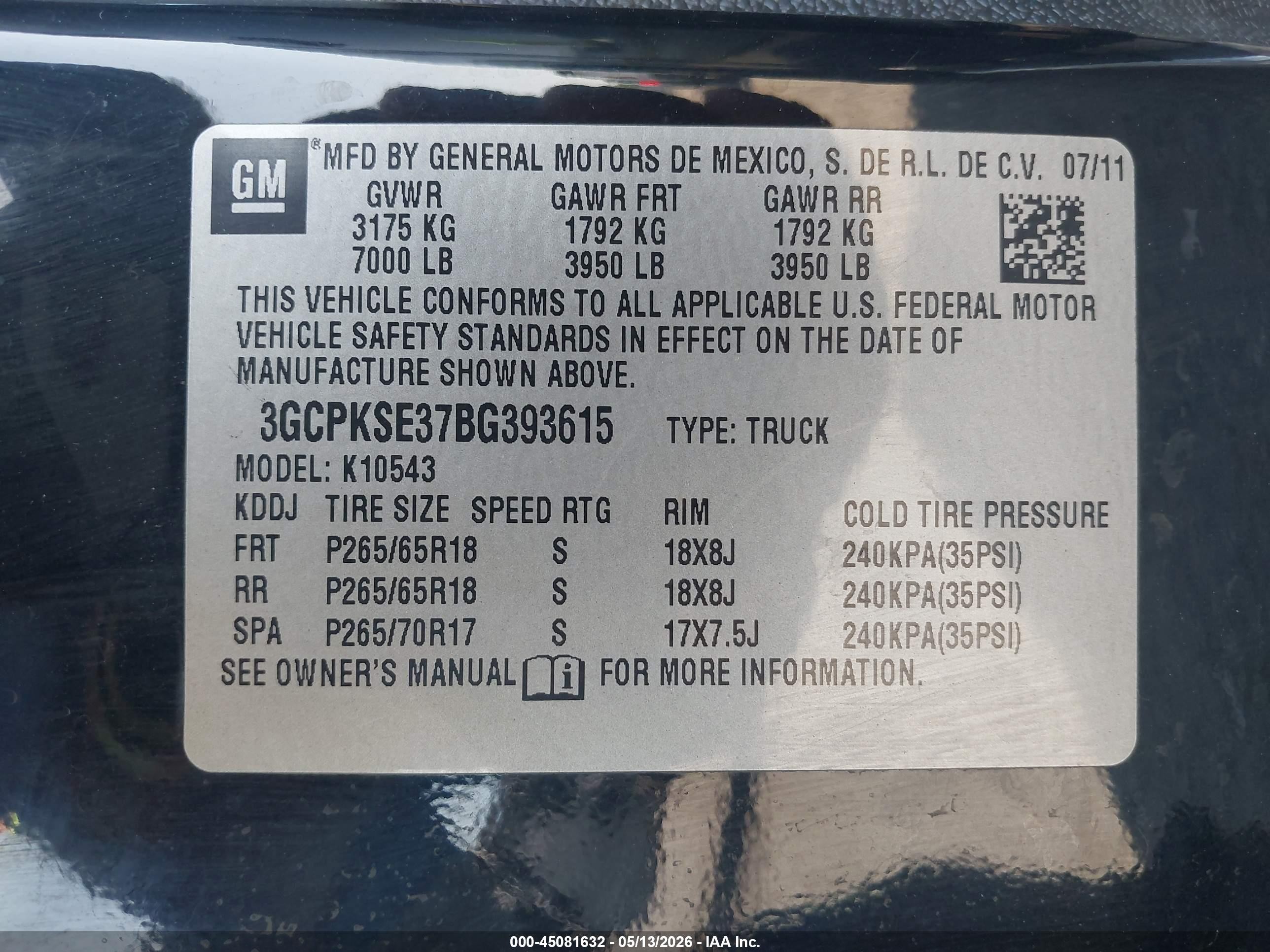2011 Chevrolet Silverado 1500 Lt Black vin: 3GCPKSE37BG393615