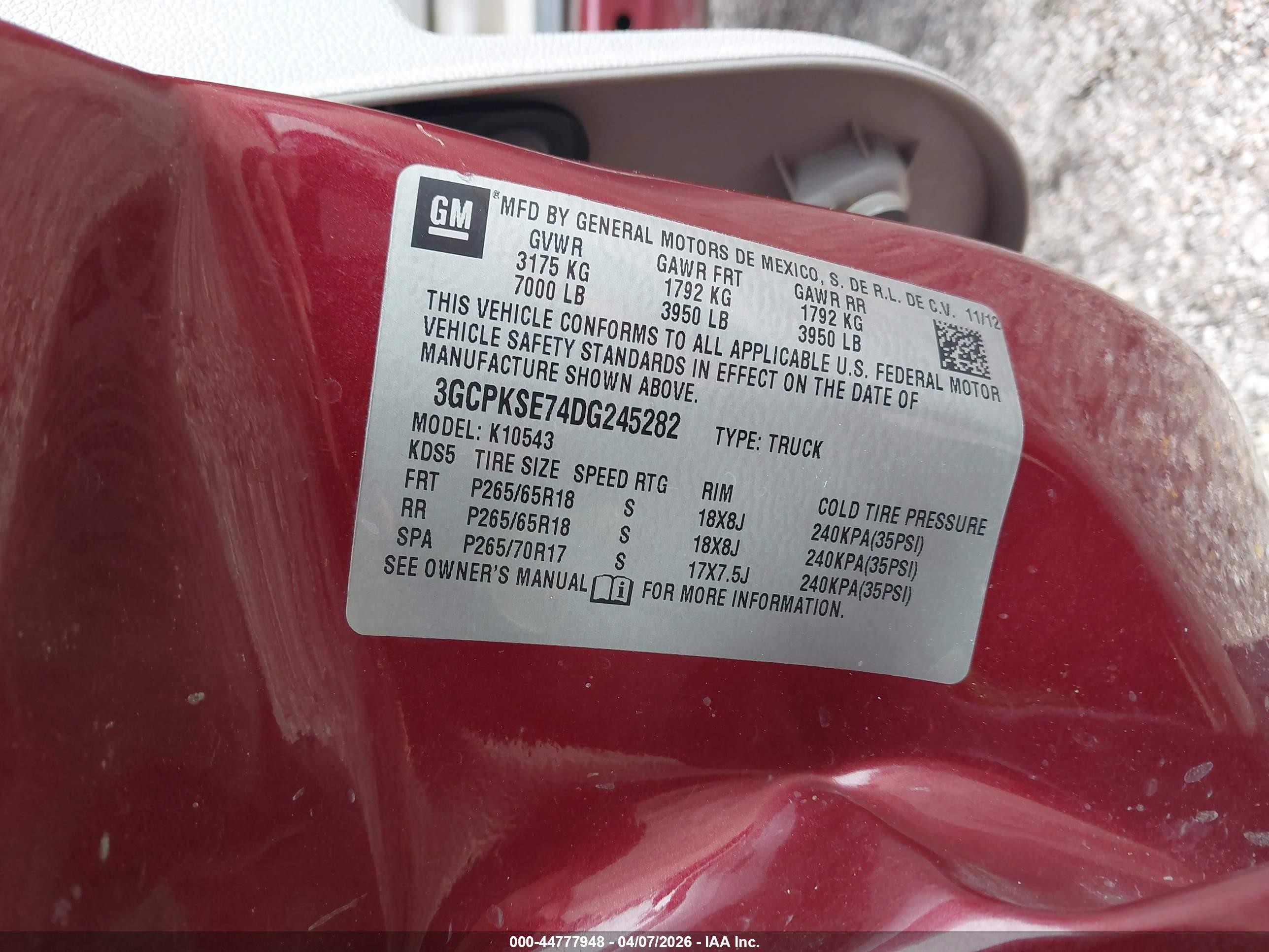 2013 Chevrolet Silverado 1500 Lt Red vin: 3GCPKSE74DG245282