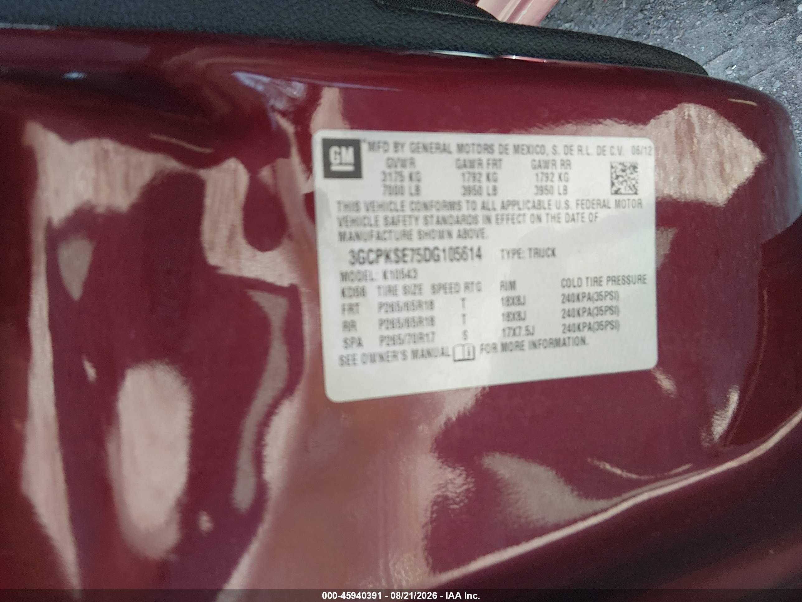 2013 Chevrolet Silverado K1500 Lt Red vin: 3GCPKSE75DG105614