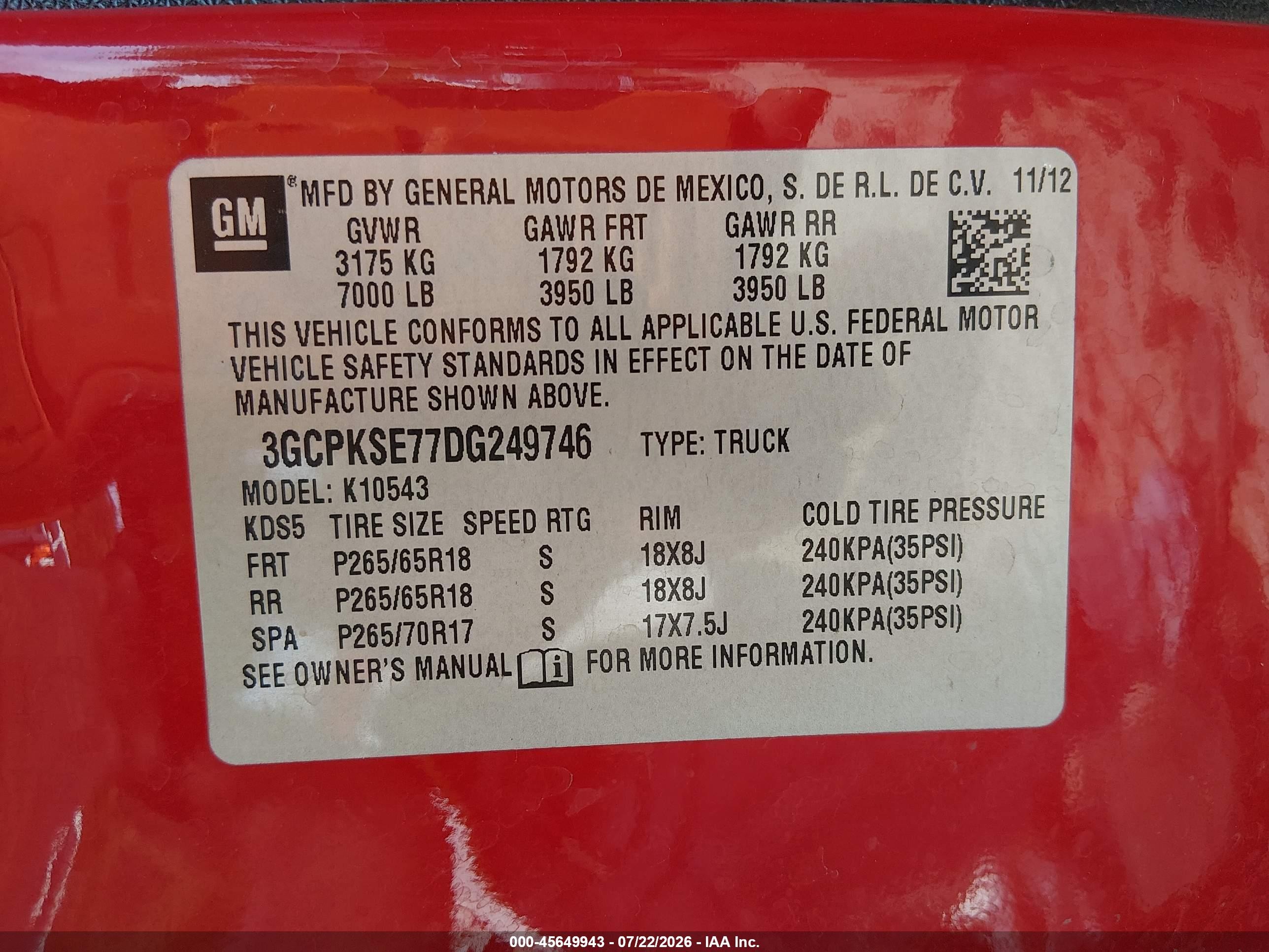 2013 Chevrolet Silverado 1500 Lt Red vin: 3GCPKSE77DG249746