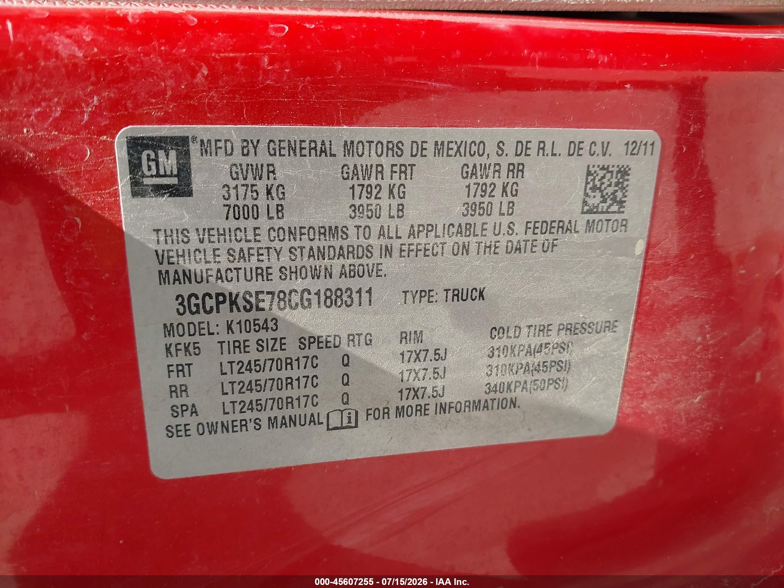 2012 Chevrolet Silverado 1500 Lt Red vin: 3GCPKSE78CG188311