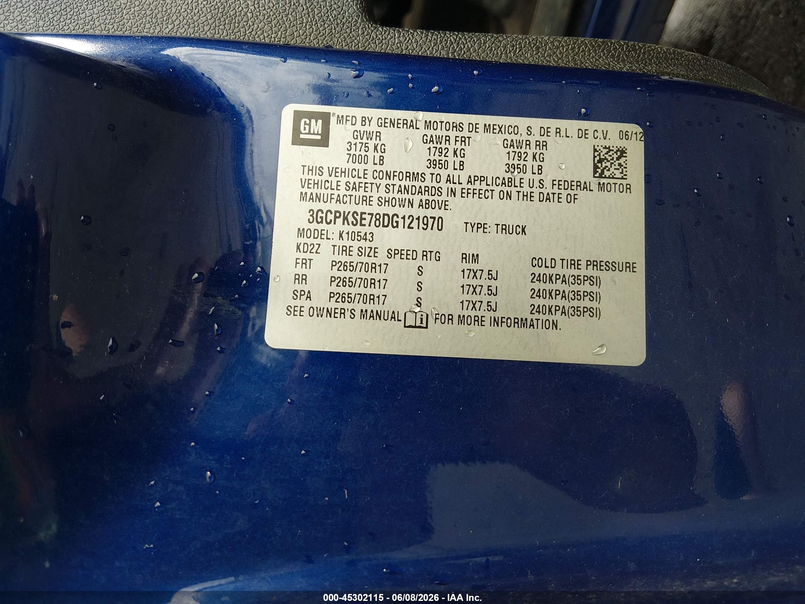 2013 Chevrolet Silverado 1500 Lt Blue vin: 3GCPKSE78DG121970