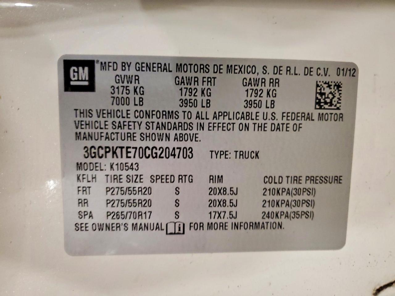 2012 Chevrolet Silverado K1500 Ltz White vin: 3GCPKTE70CG204703