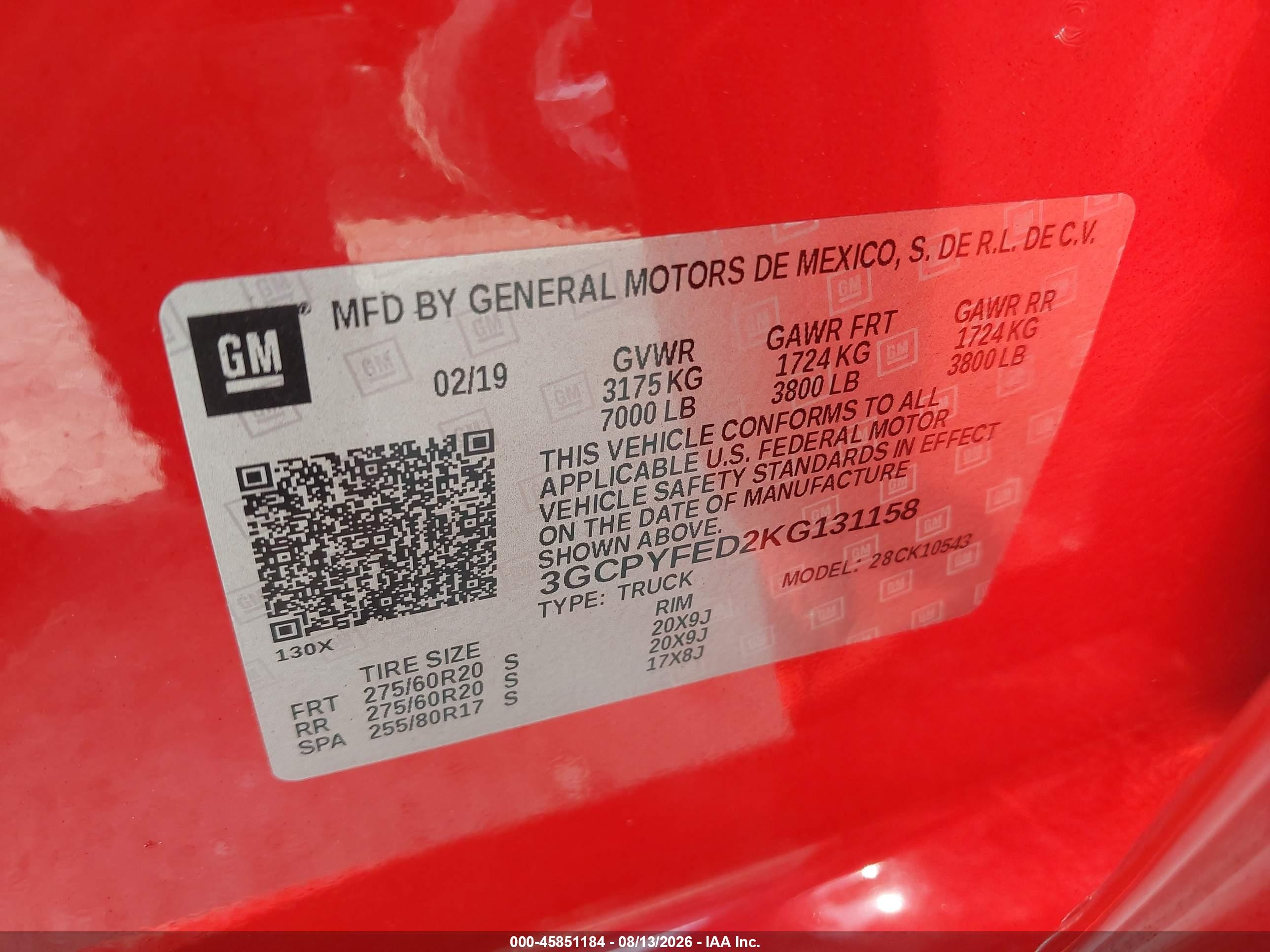 2019 Chevrolet Silverado 1500 Lt Trail Boss Red vin: 3GCPYFED2KG131158