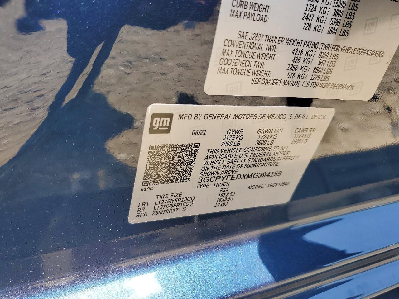 2021 Chevrolet Silverado K1500 Lt Trail Boss Синий vin: 3GCPYFEDXMG394159