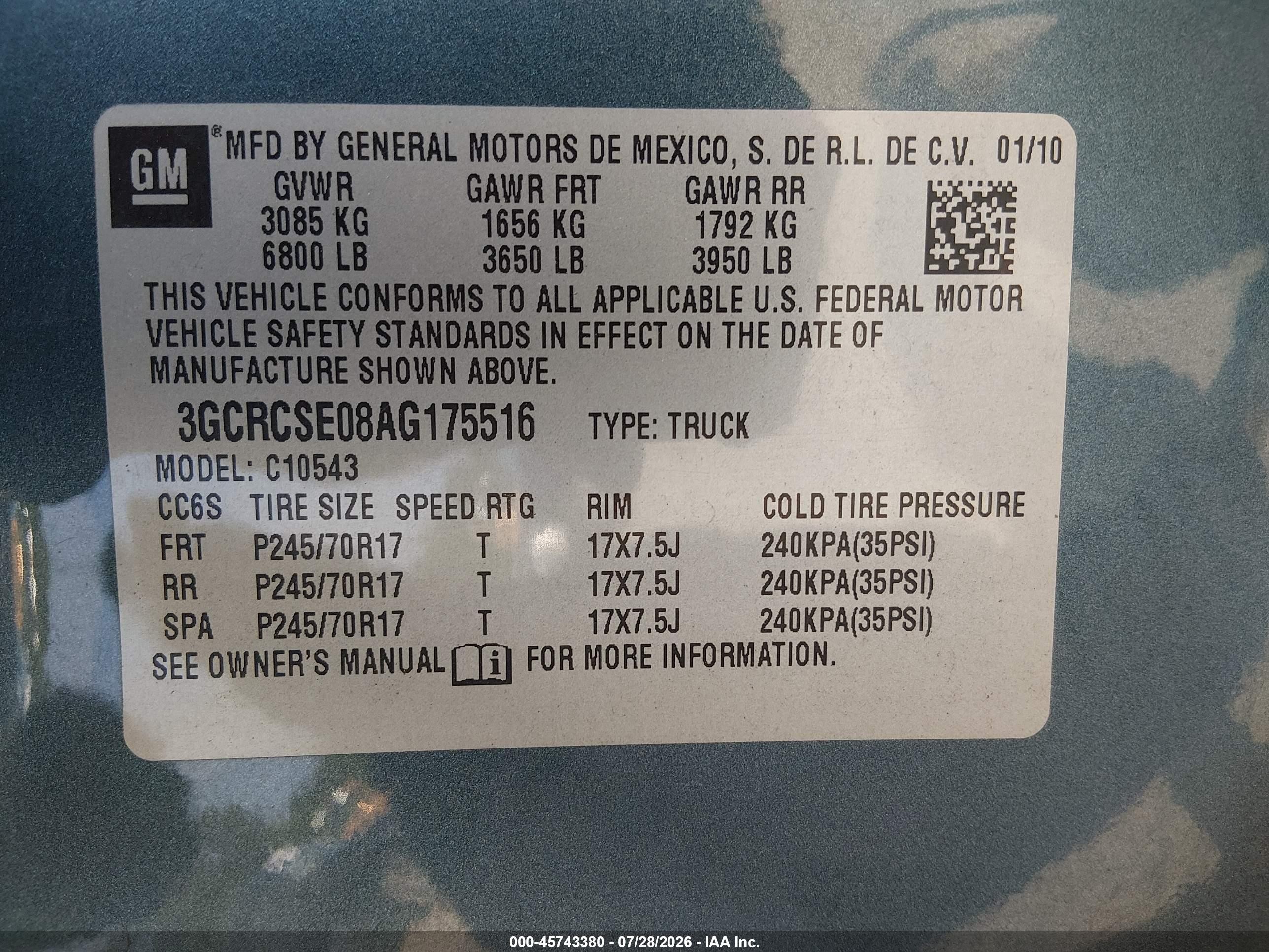 2010 Chevrolet Silverado 1500 Lt Light Blue vin: 3GCRCSE08AG175516