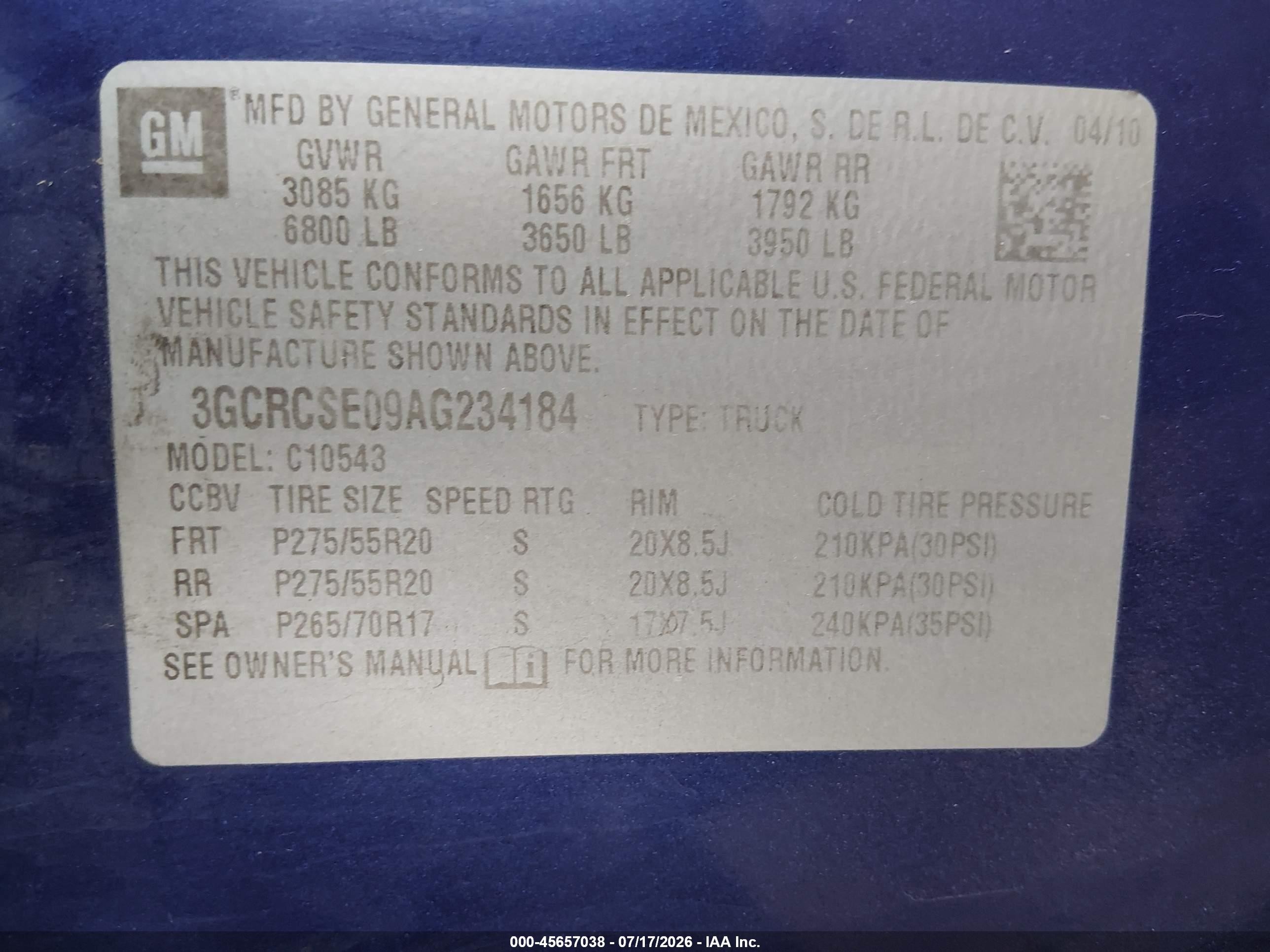2010 Chevrolet Silverado 1500 Lt Blue vin: 3GCRCSE09AG234184