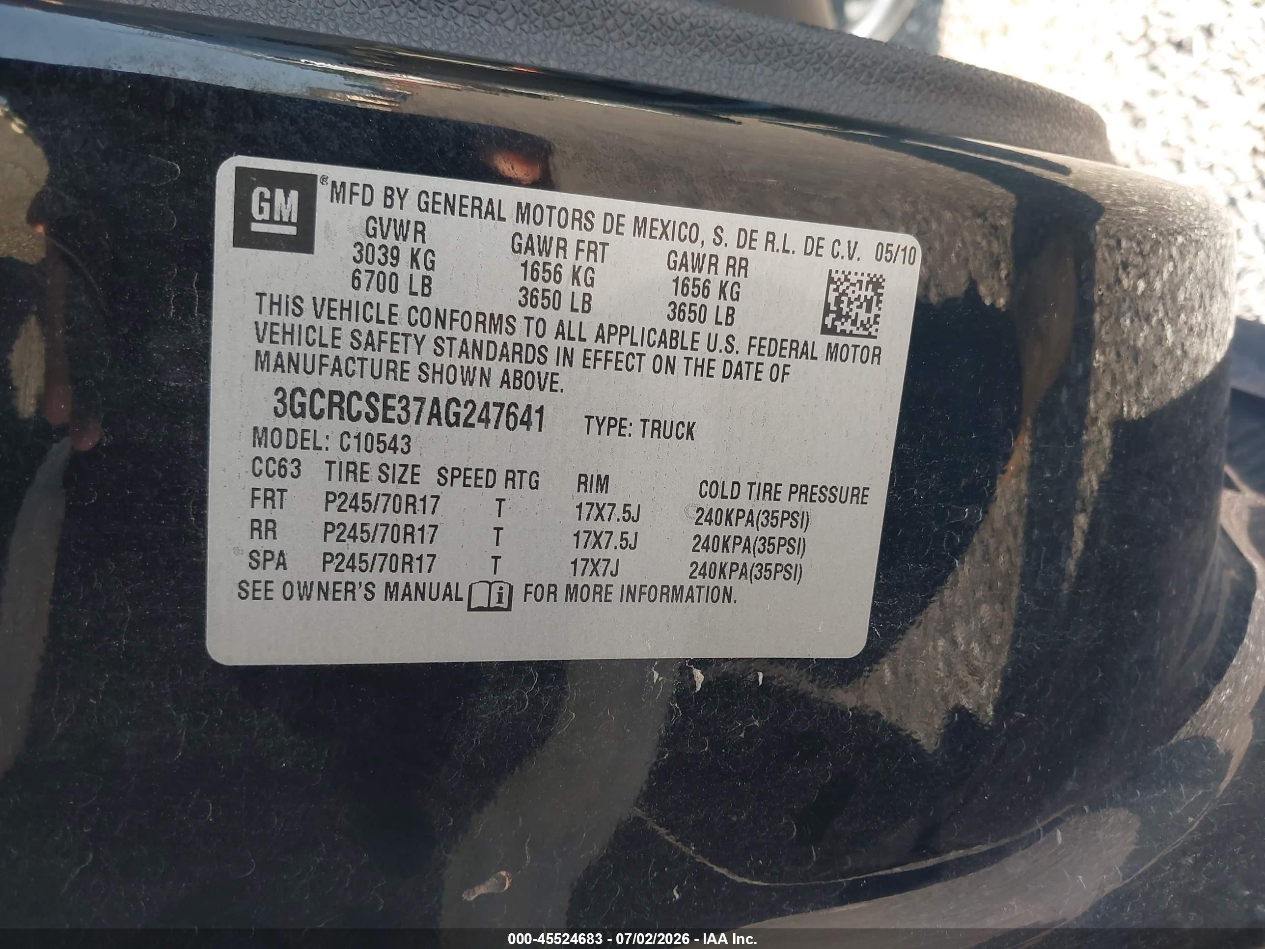 2010 Chevrolet Silverado 1500 Xtra Fuel Economy Black vin: 3GCRCSE37AG247641