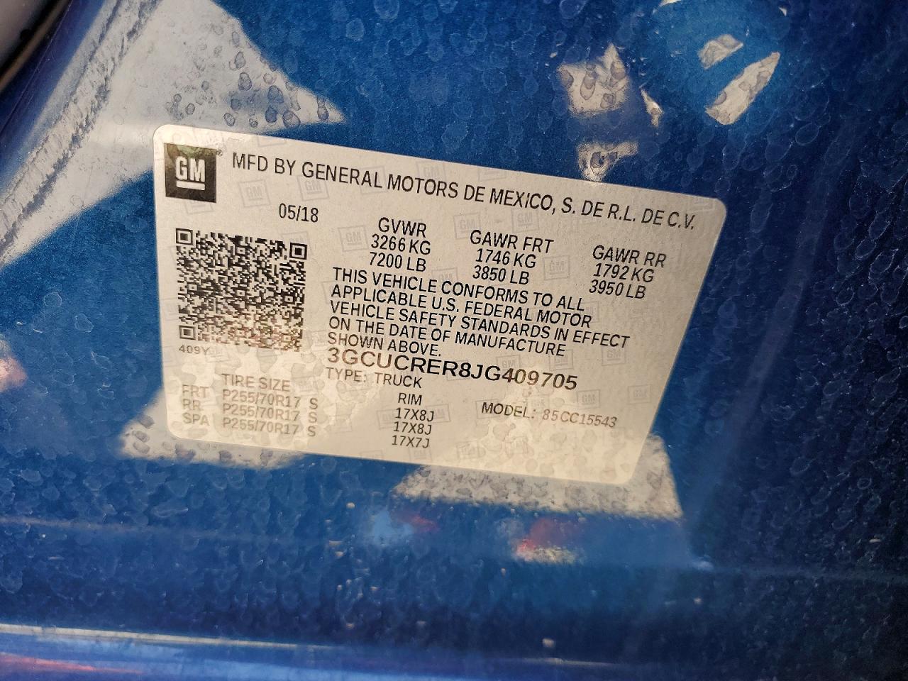 2018 Chevrolet Silverado C1500 Lt Blue vin: 3GCUCRER8JG409705