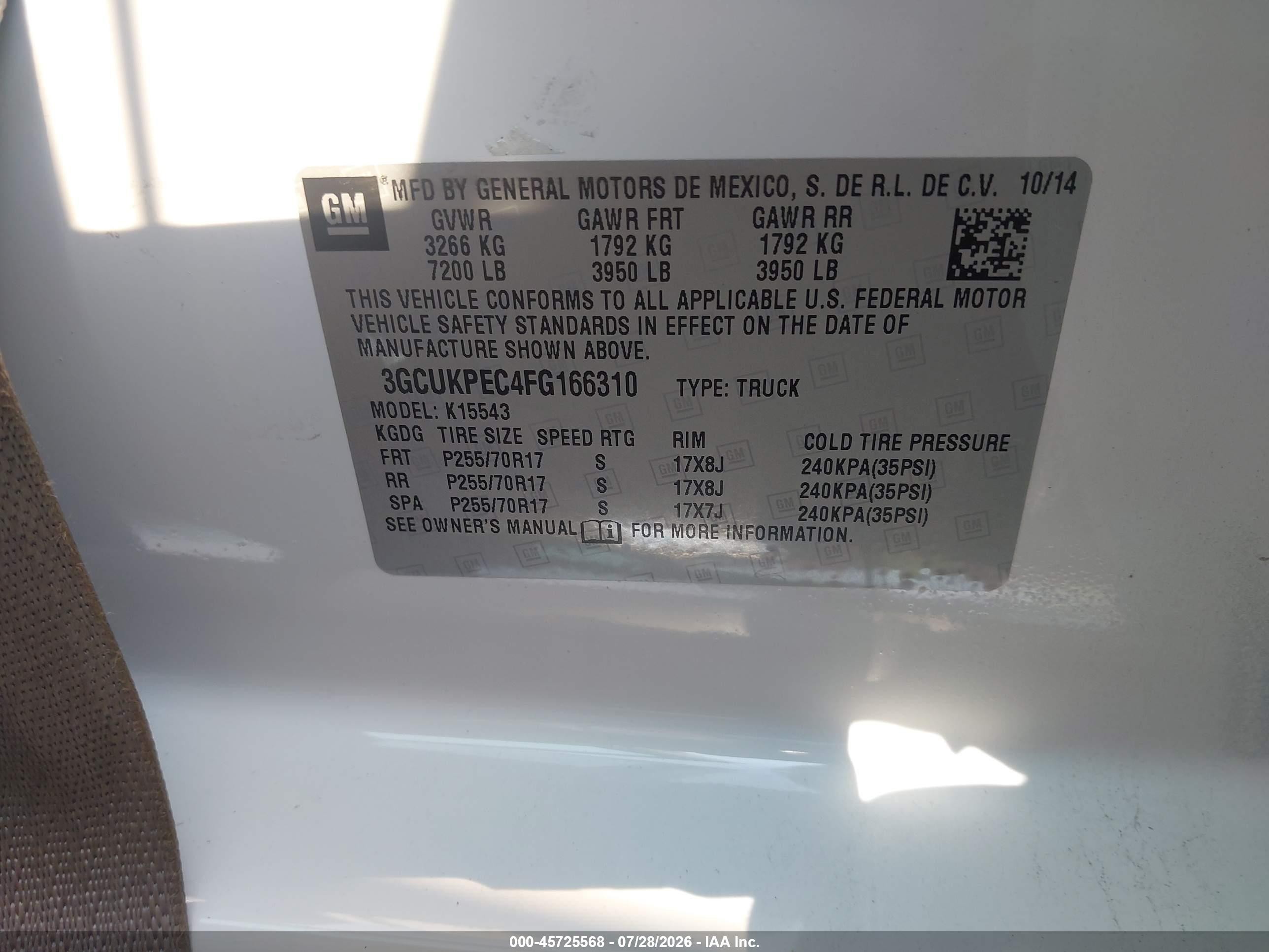 2015 Chevrolet Silverado 1500 Ls Белый vin: 3GCUKPEC4FG166310