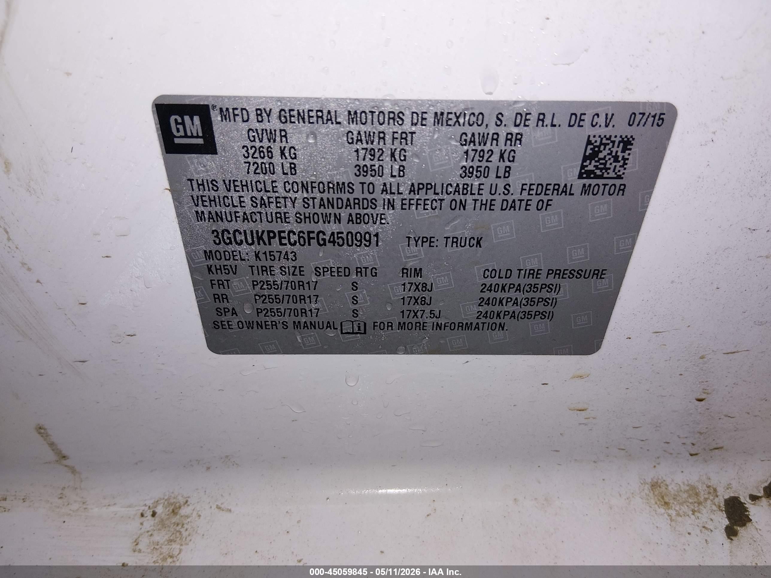 2015 Chevrolet Silverado 1500 Wt White vin: 3GCUKPEC6FG450991