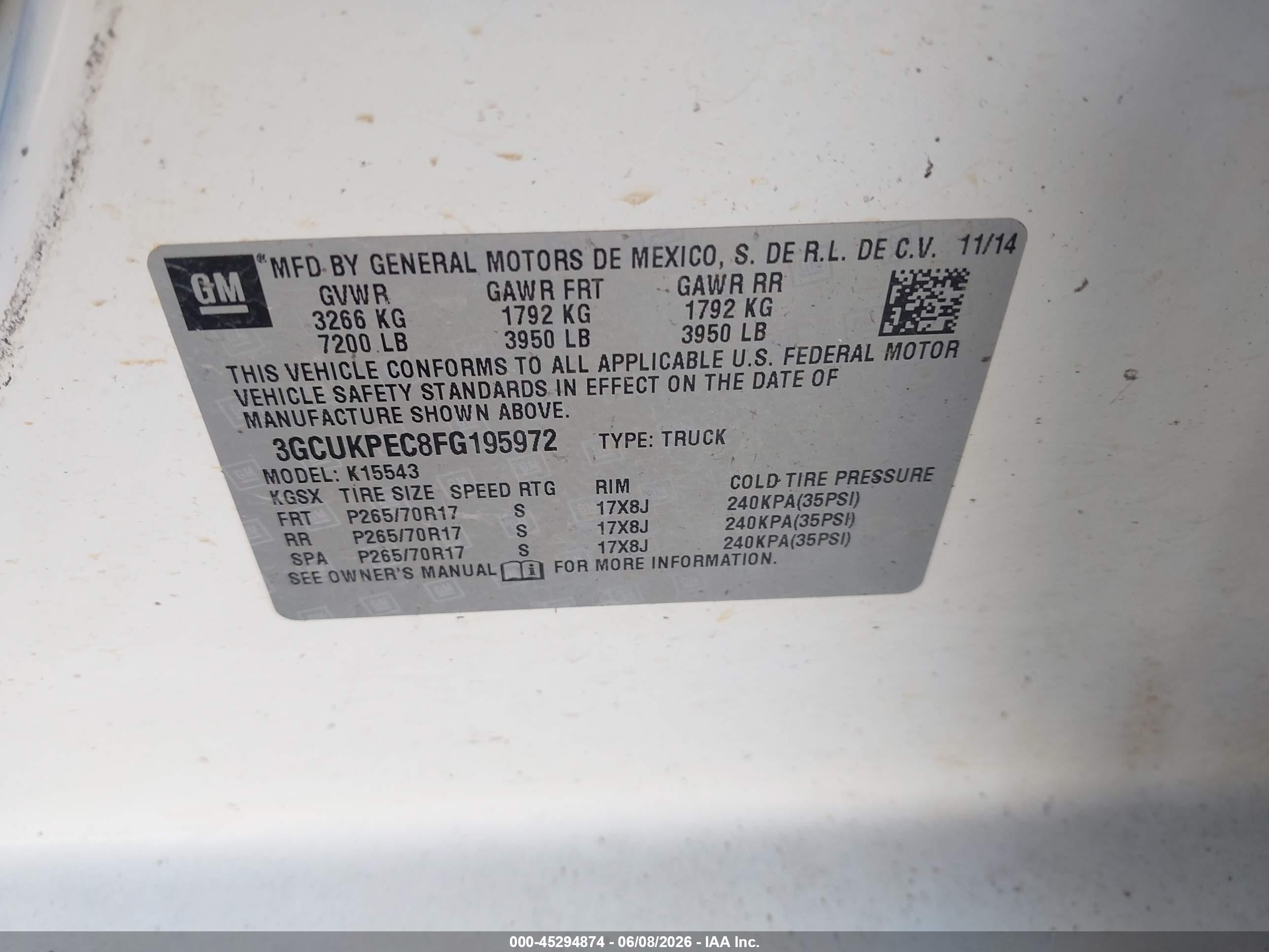 2015 Chevrolet Silverado 1500 Wt Белый vin: 3GCUKPEC8FG195972