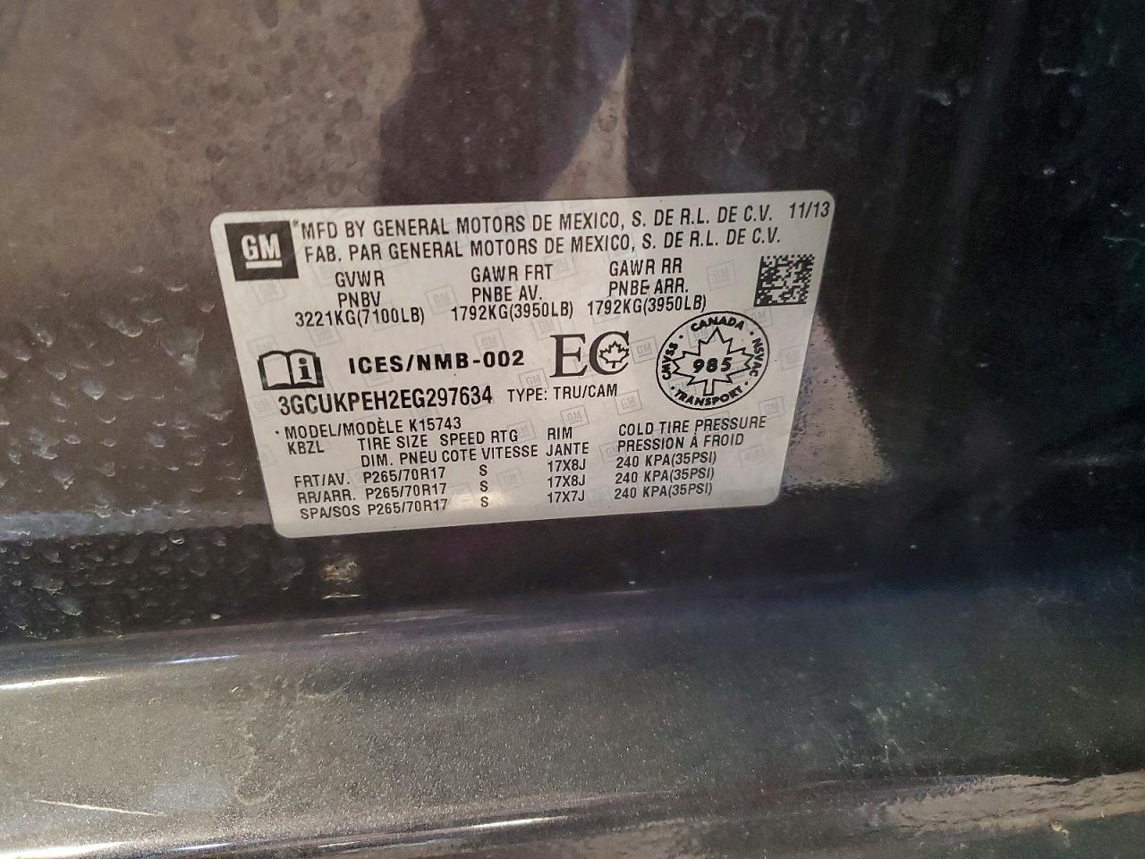 2014 Chevrolet Silverado K1500 Gray vin: 3GCUKPEH2EG297634