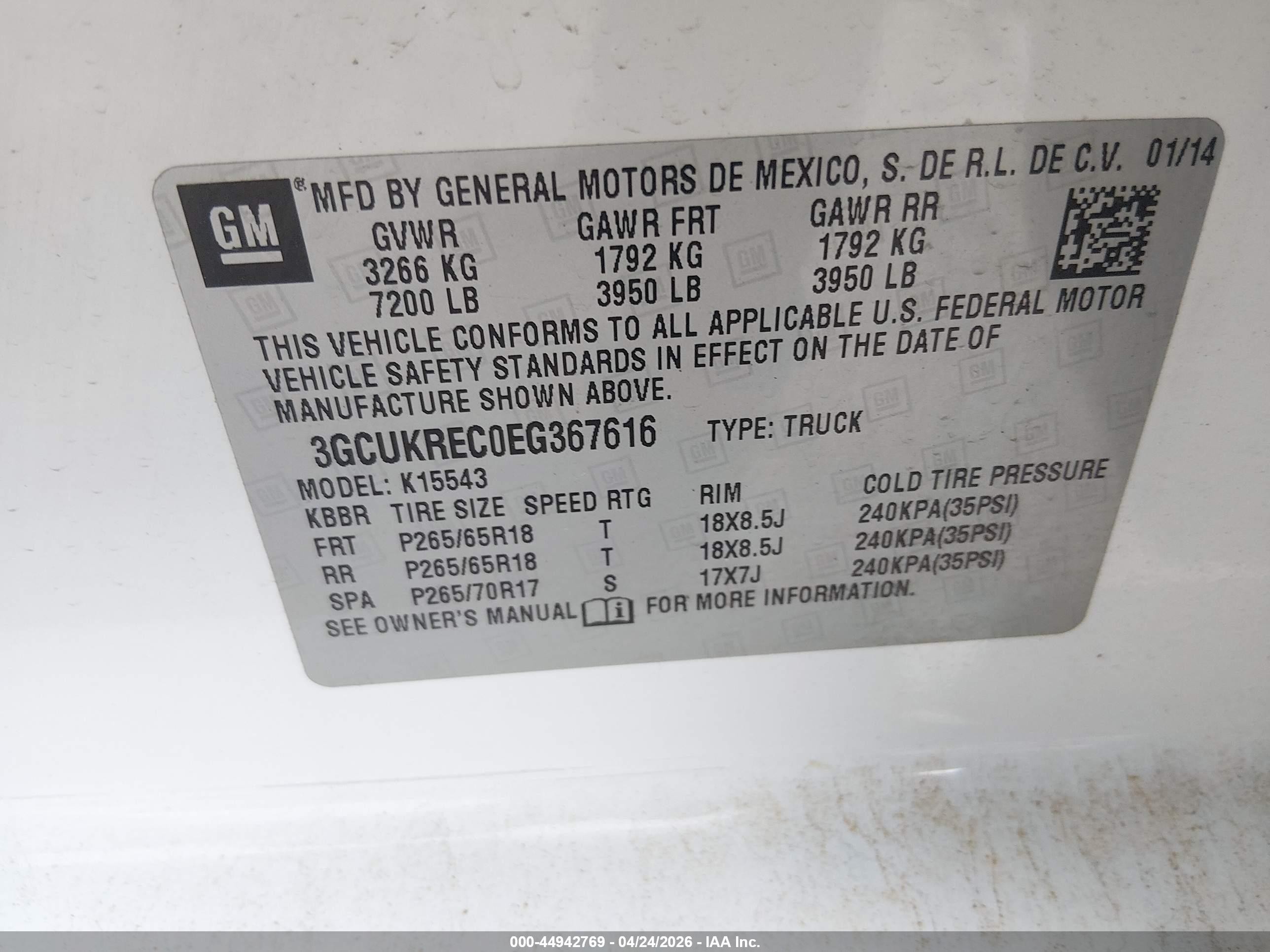 2014 Chevrolet Silverado 1500 1lt White vin: 3GCUKREC0EG367616