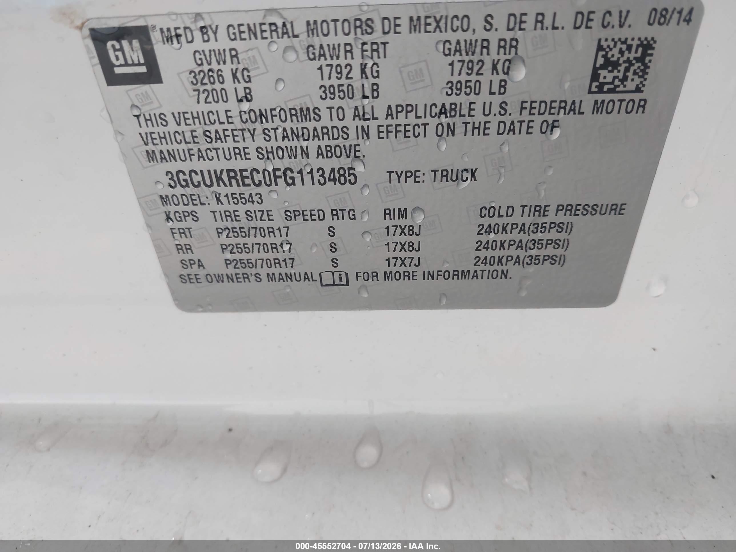 2015 Chevrolet Silverado 1500 Lt White vin: 3GCUKREC0FG113485