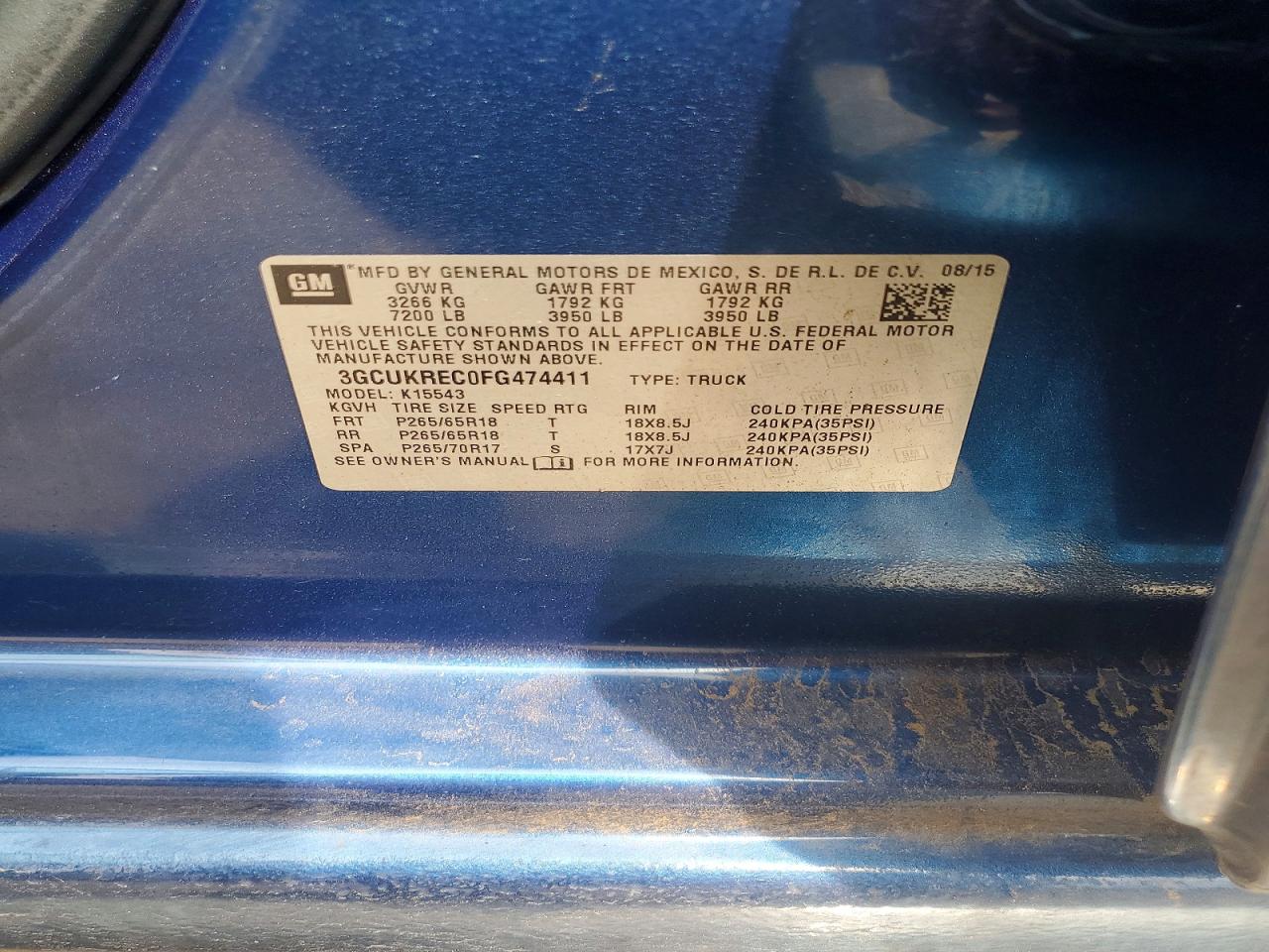 2015 Chevrolet Silverado K1500 Lt Blue vin: 3GCUKREC0FG474411