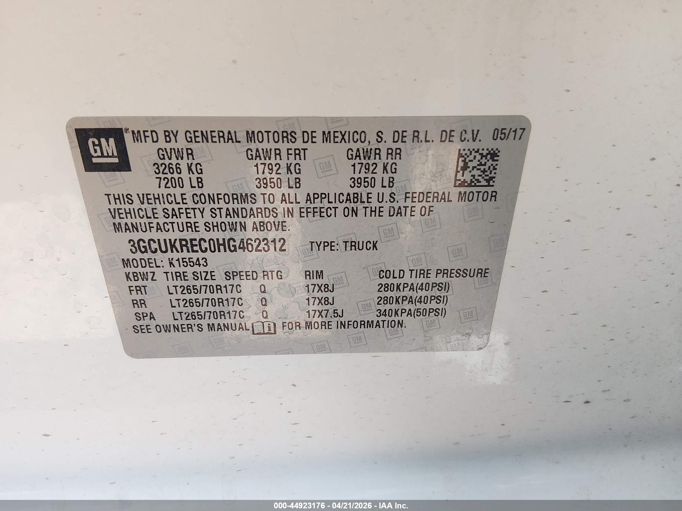 2017 Chevrolet Silverado 1500 1lt White vin: 3GCUKREC0HG462312
