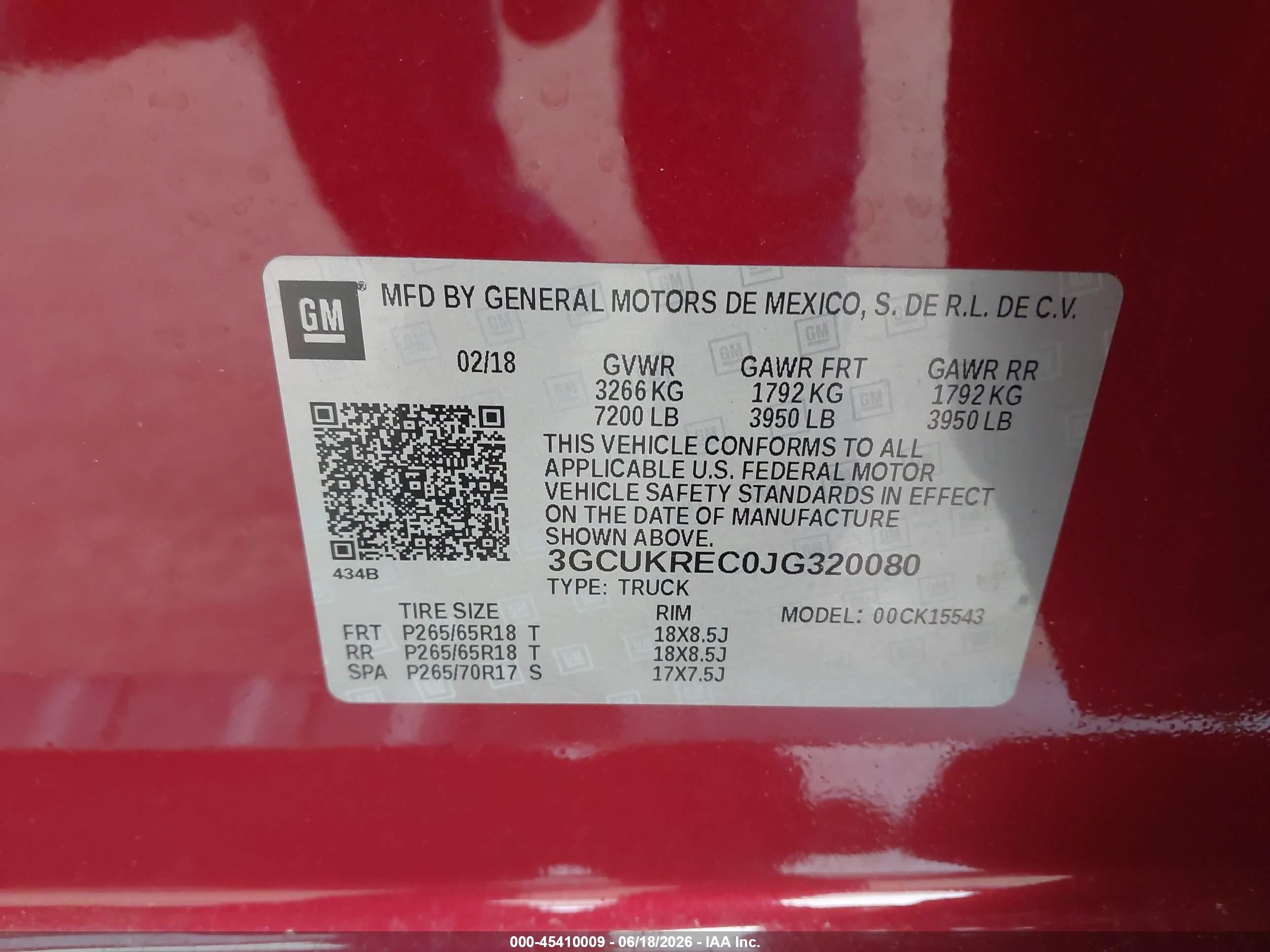 2018 Chevrolet Silverado 1500 Lt Red vin: 3GCUKREC0JG320080