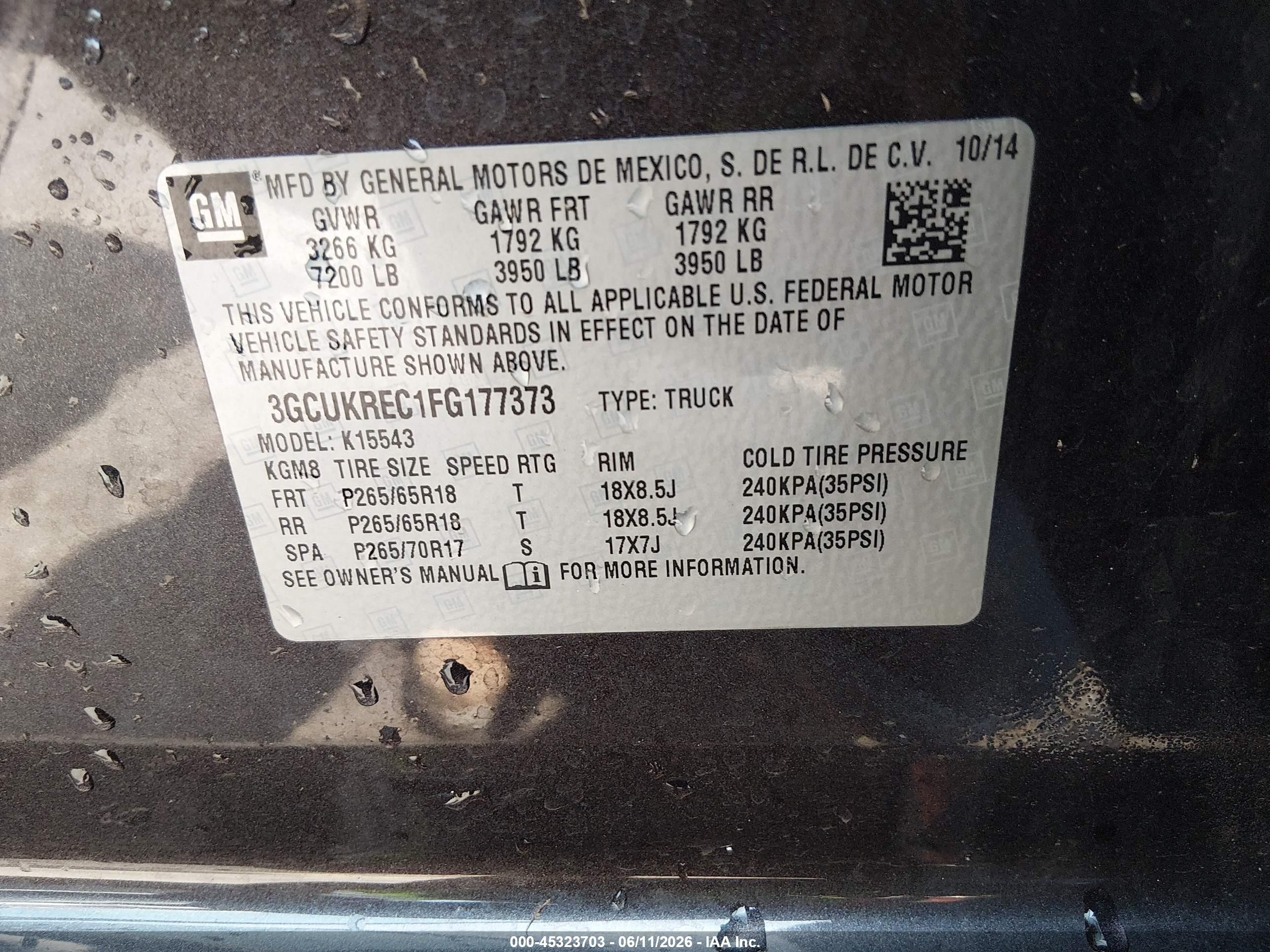 2015 Chevrolet Silverado 1500 1lt Серый vin: 3GCUKREC1FG177373