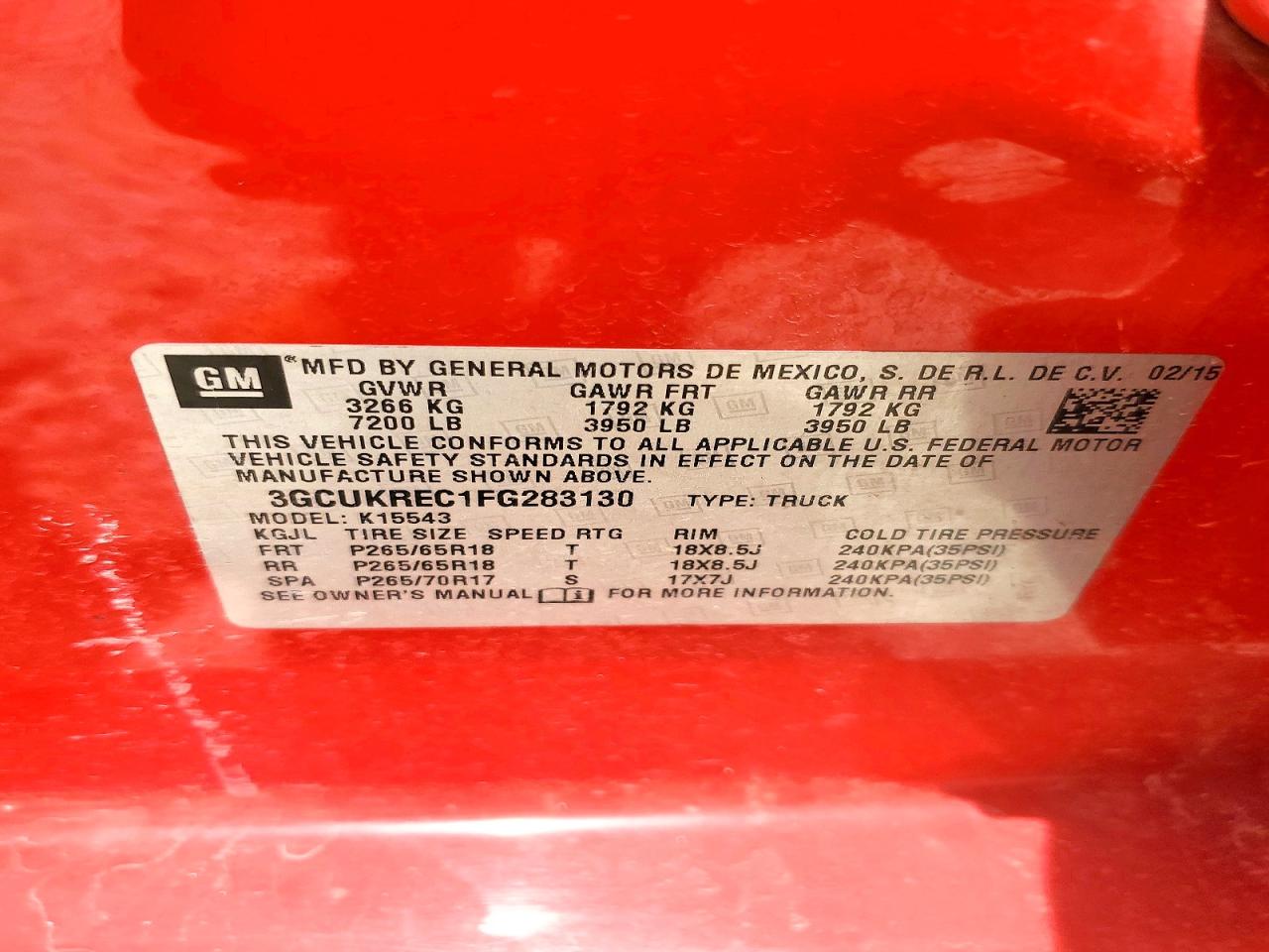 2015 Chevrolet Silverado K1500 Lt Red vin: 3GCUKREC1FG283130