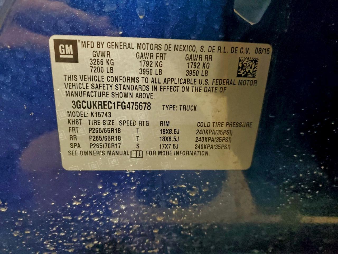 2015 Chevrolet Silverado K1500 Lt Blue vin: 3GCUKREC1FG475678