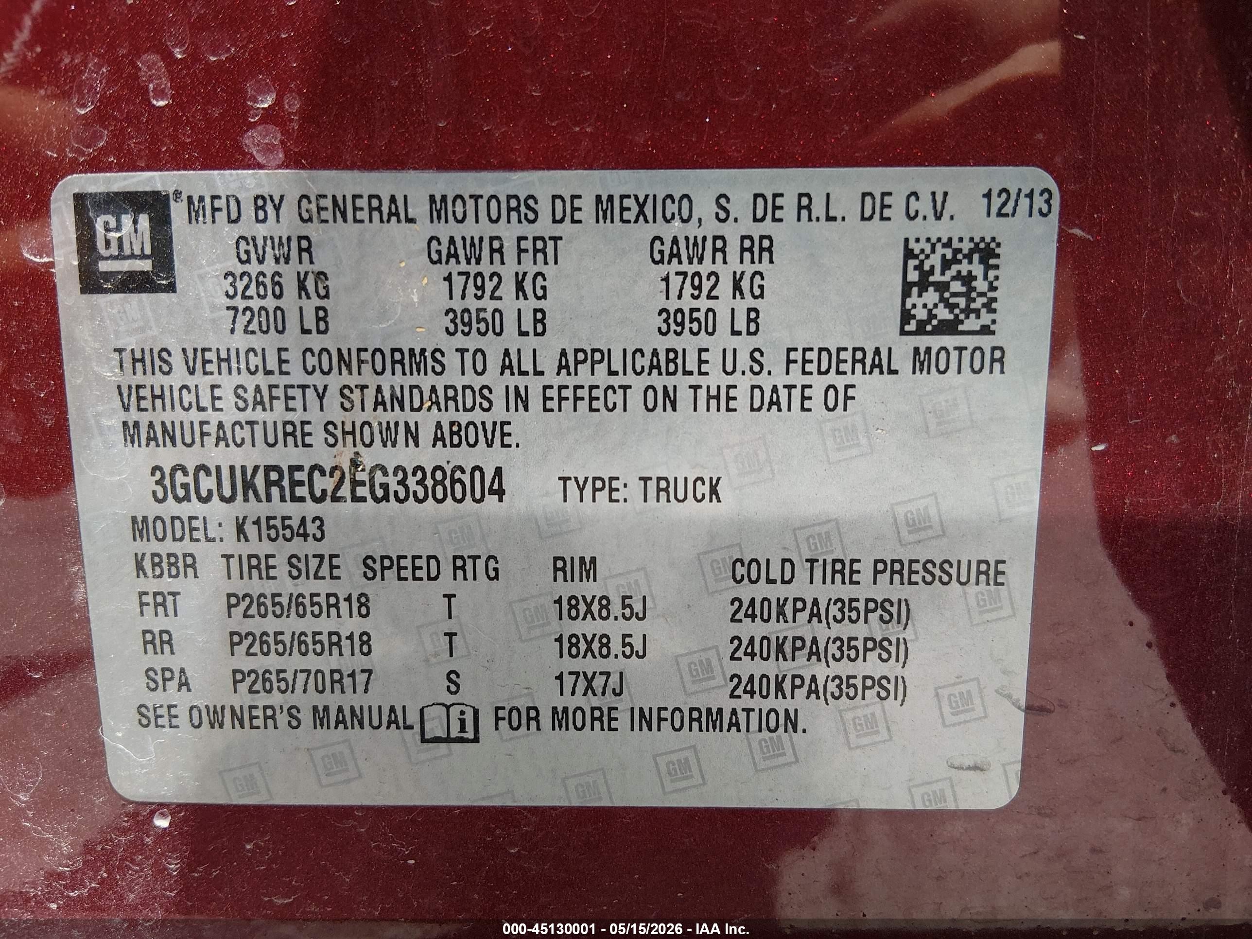 2014 Chevrolet Silverado 1500 1lt Red vin: 3GCUKREC2EG338604