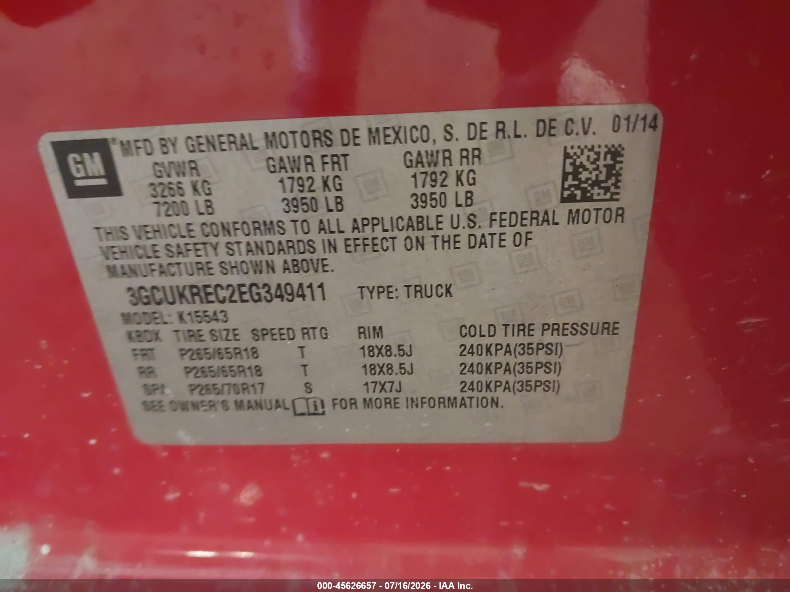 2014 Chevrolet Silverado 1500 Lt Red vin: 3GCUKREC2EG349411