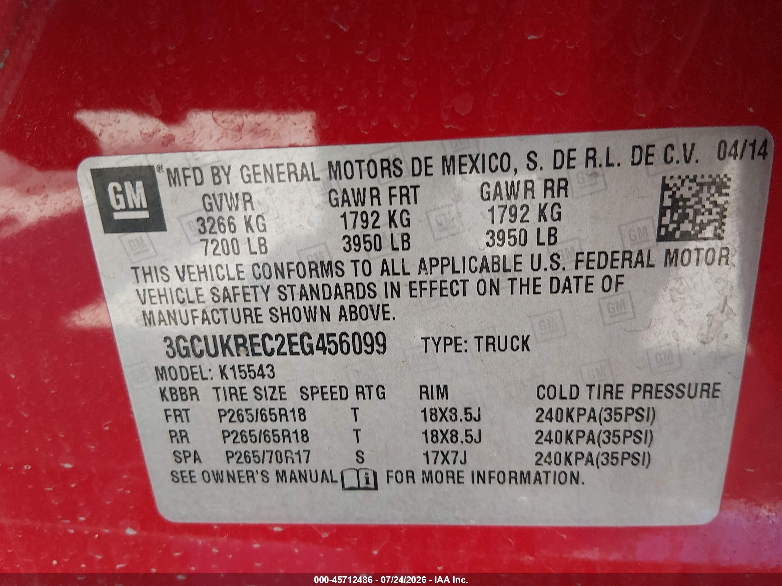2014 Chevrolet Silverado 1500 Lt Red vin: 3GCUKREC2EG456099