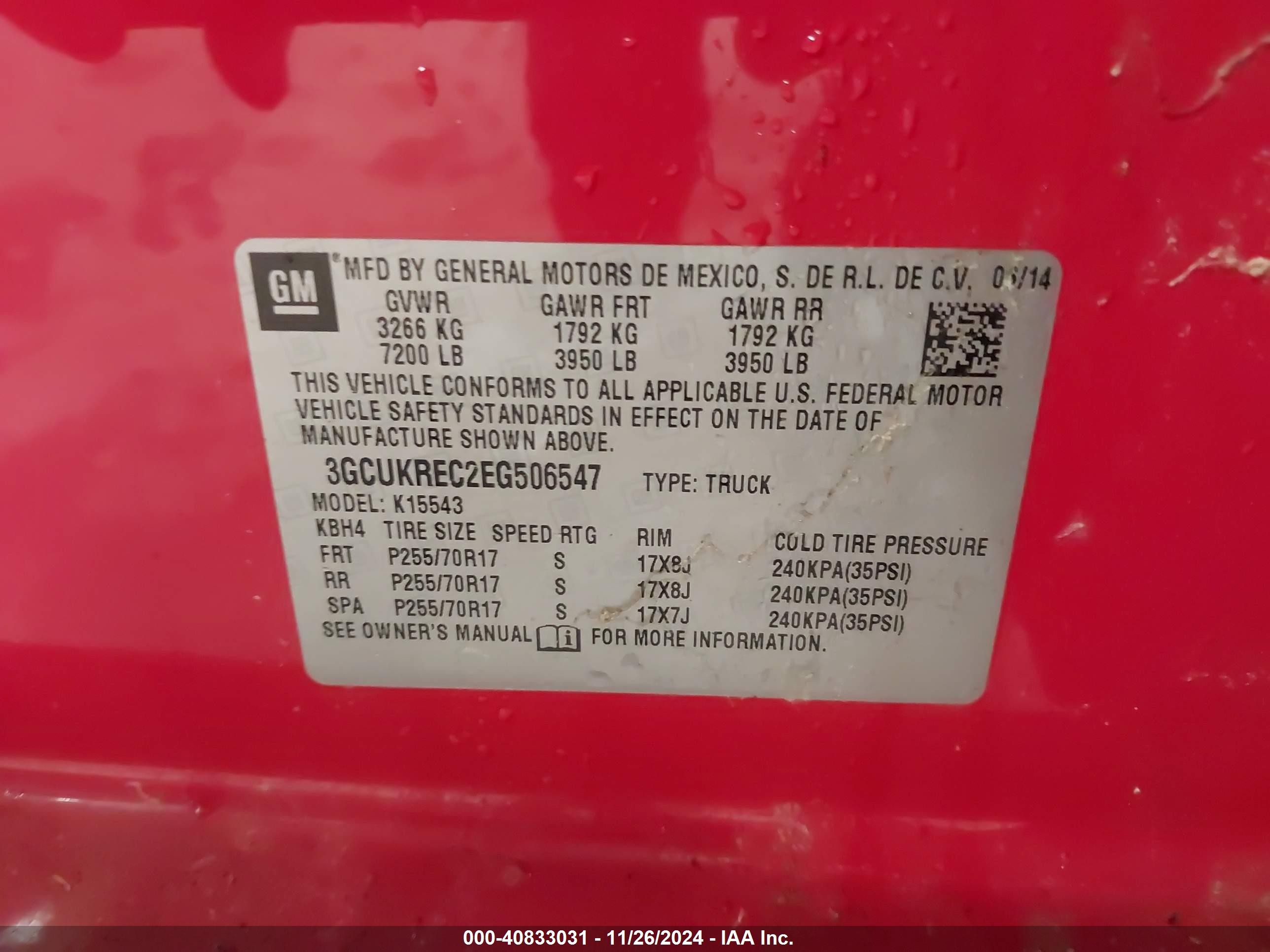 2014 Chevrolet Silverado 1500 1lt Red vin: 3GCUKREC2EG506547