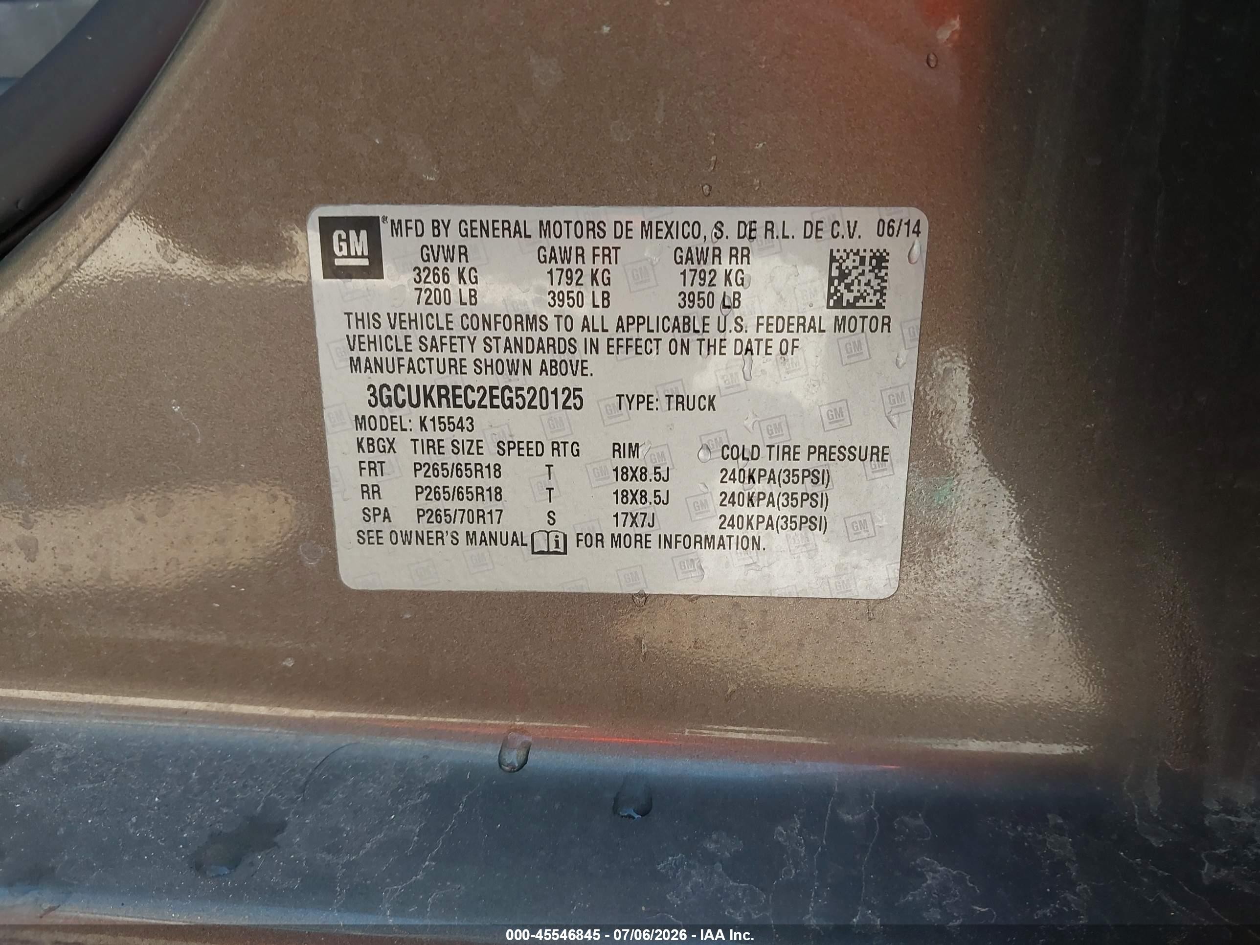 2014 Chevrolet Silverado 1500 1lt Gold vin: 3GCUKREC2EG520125