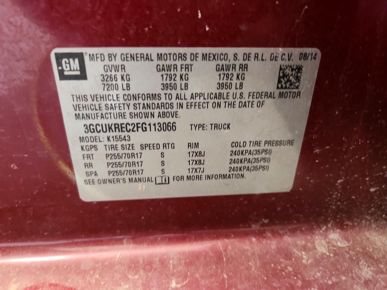 2015 Chevrolet Silverado K1500 Lt Maroon vin: 3GCUKREC2FG113066