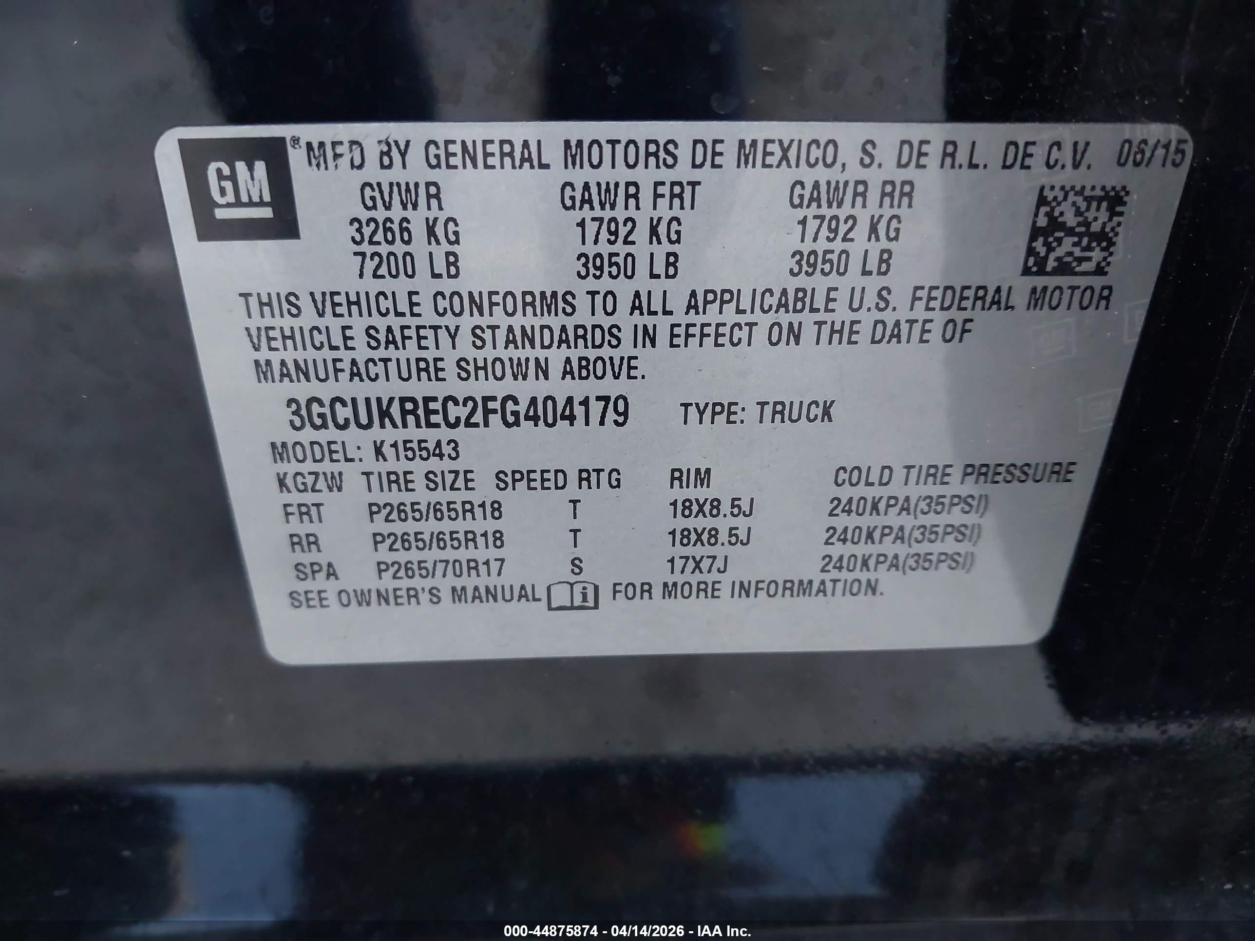 2015 Chevrolet Silverado 1500 2lt Black vin: 3GCUKREC2FG404179
