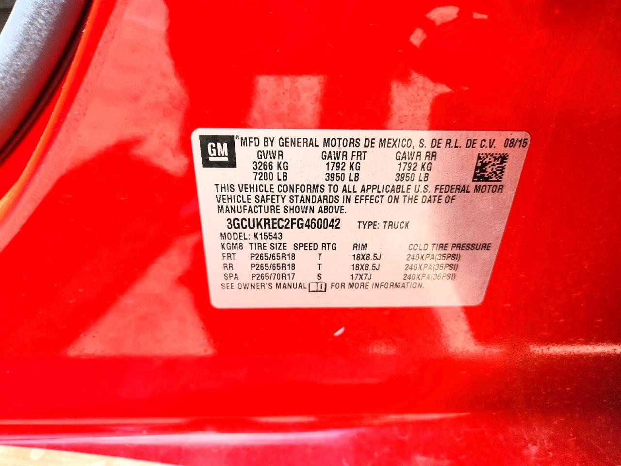 2015 Chevrolet Silverado K1500 Lt Red vin: 3GCUKREC2FG460042