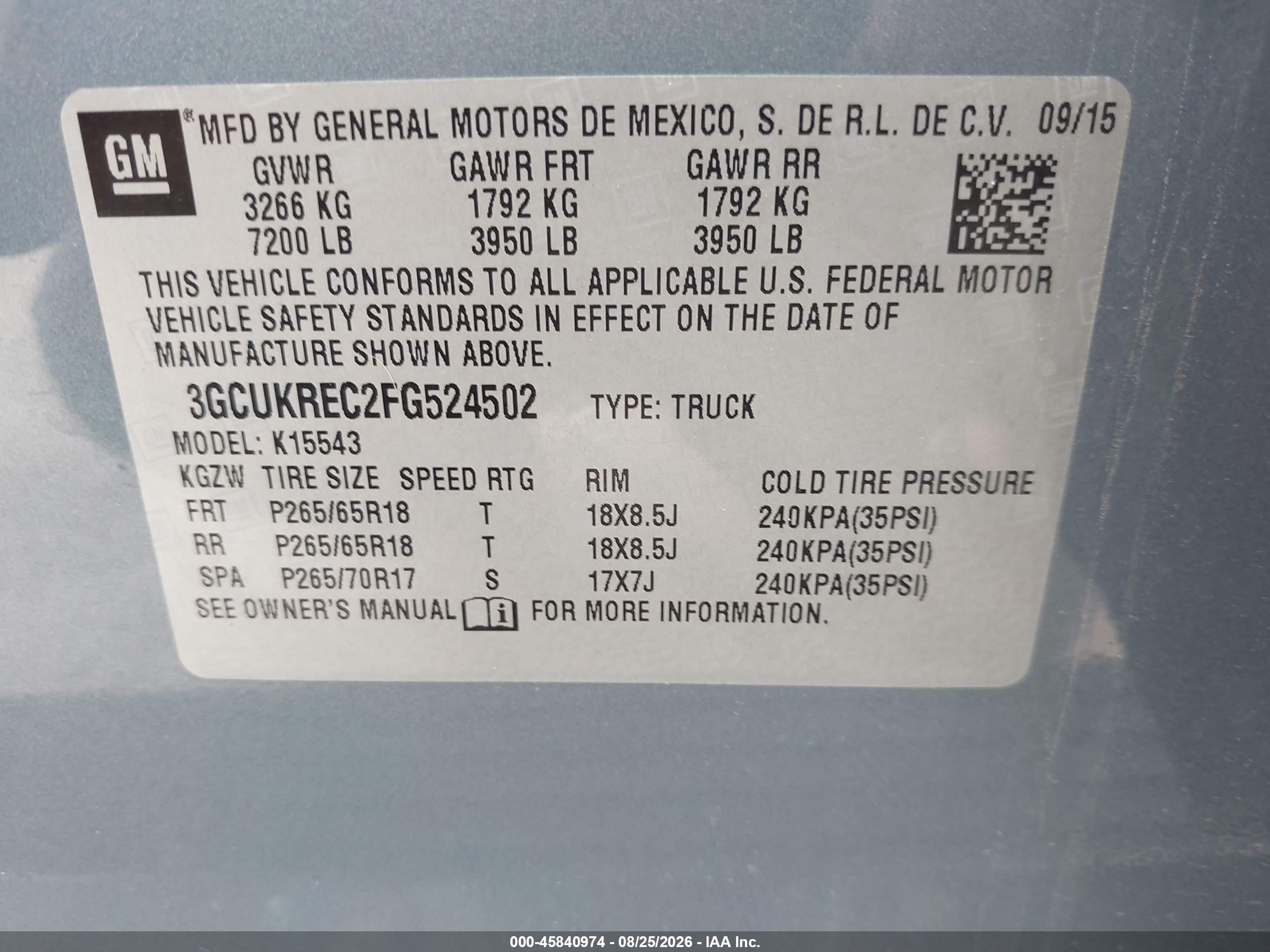 2015 Chevrolet Silverado 1500 Lt Blue vin: 3GCUKREC2FG524502
