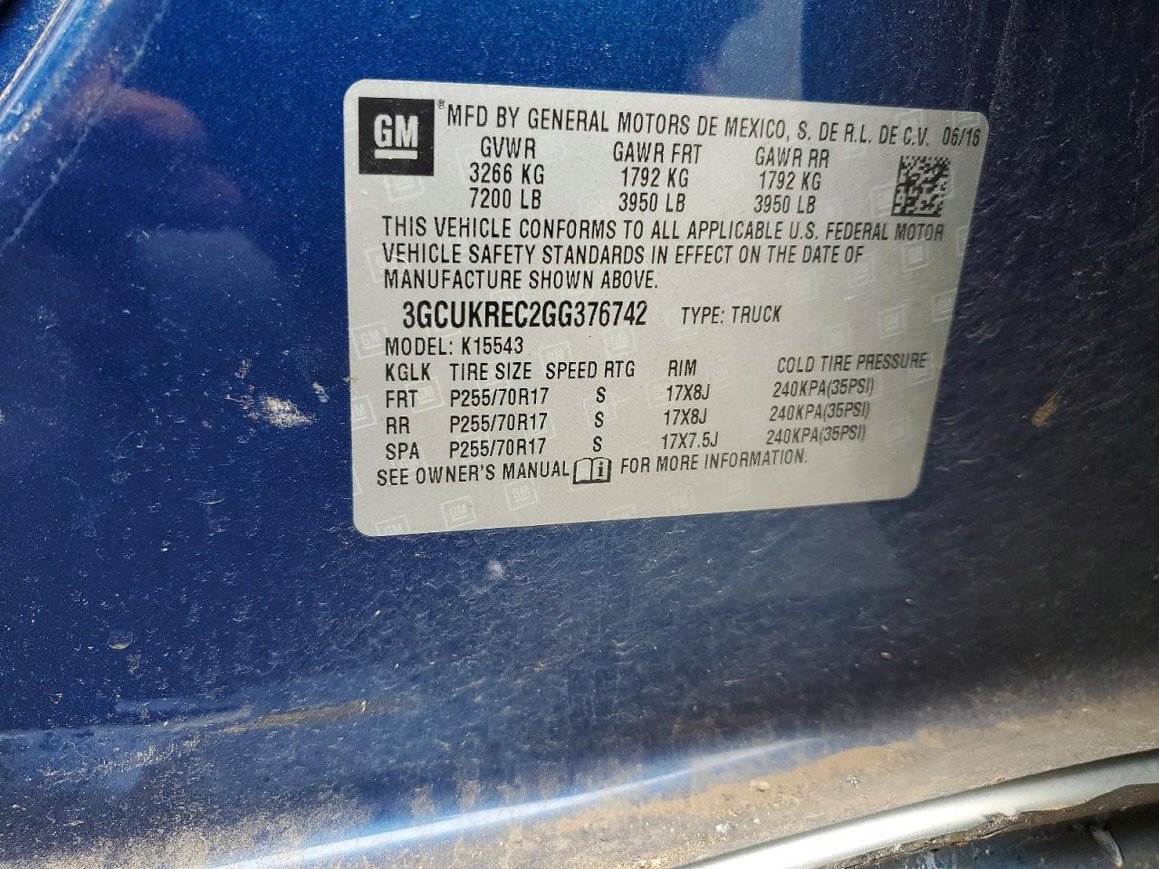 2016 Chevrolet Silverado K1500 Lt Blue vin: 3GCUKREC2GG376742