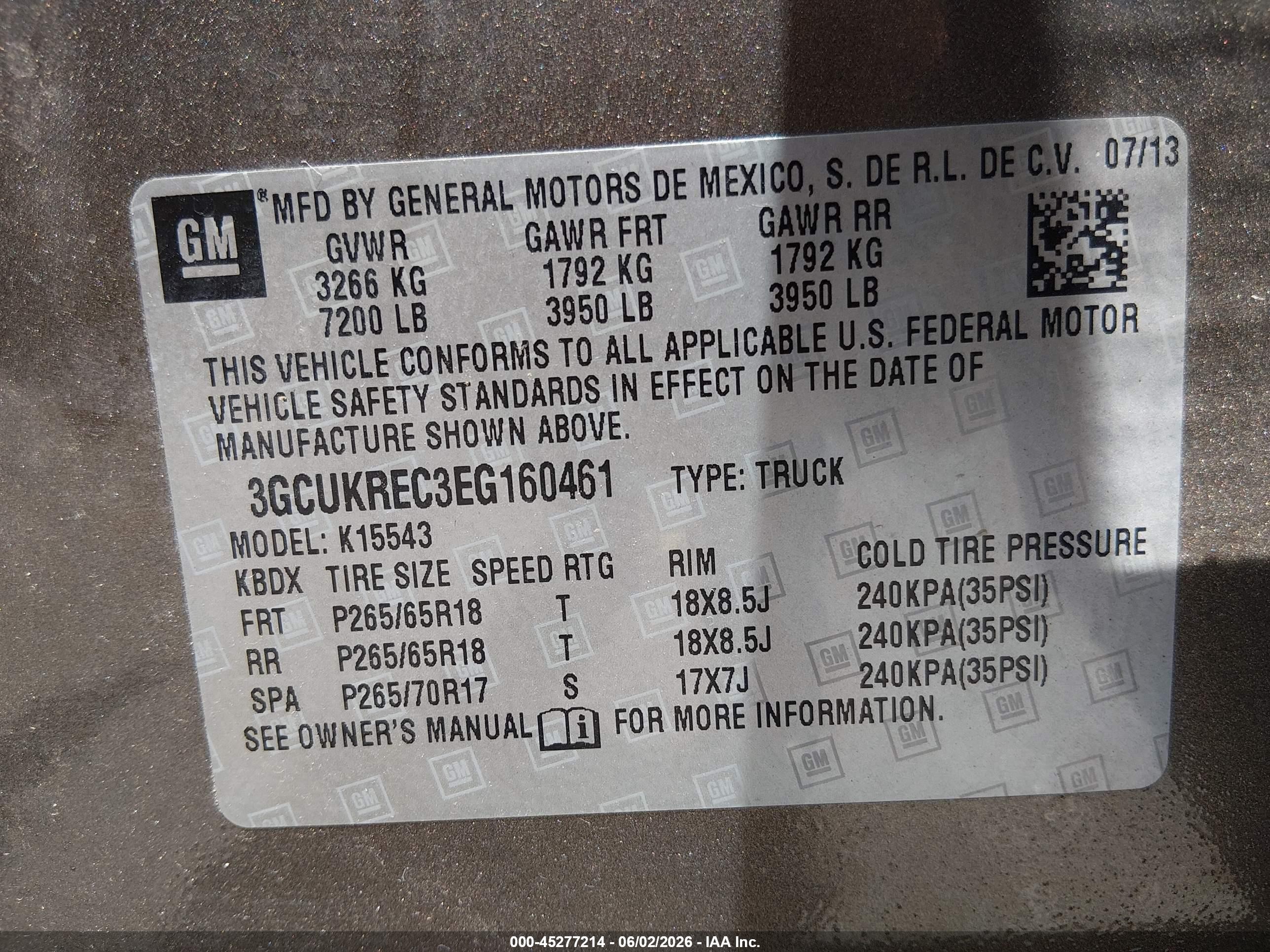 2014 Chevrolet Silverado 1500 2lt Brown vin: 3GCUKREC3EG160461