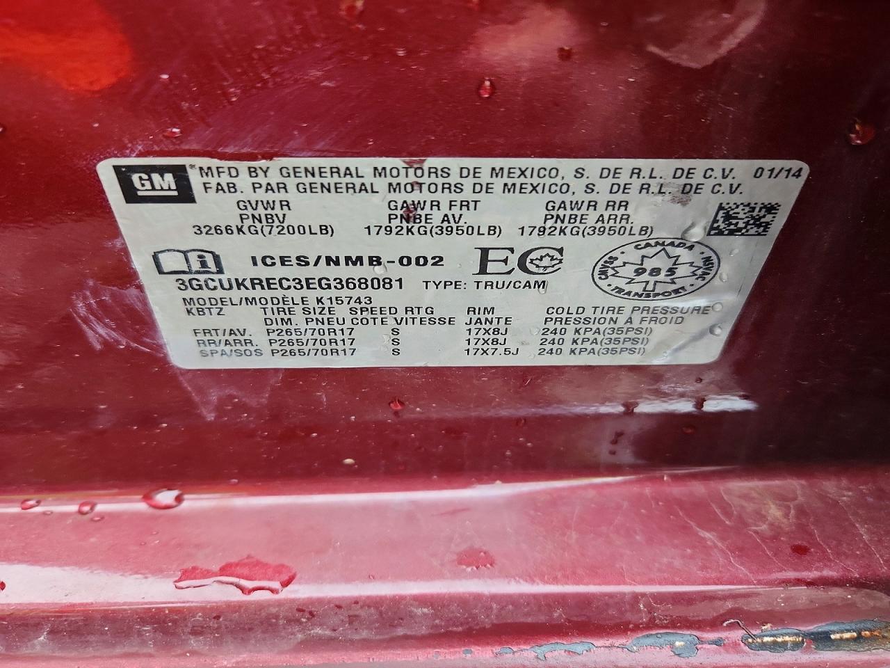 2014 Chevrolet Silverado K1500 Lt Red vin: 3GCUKREC3EG368081