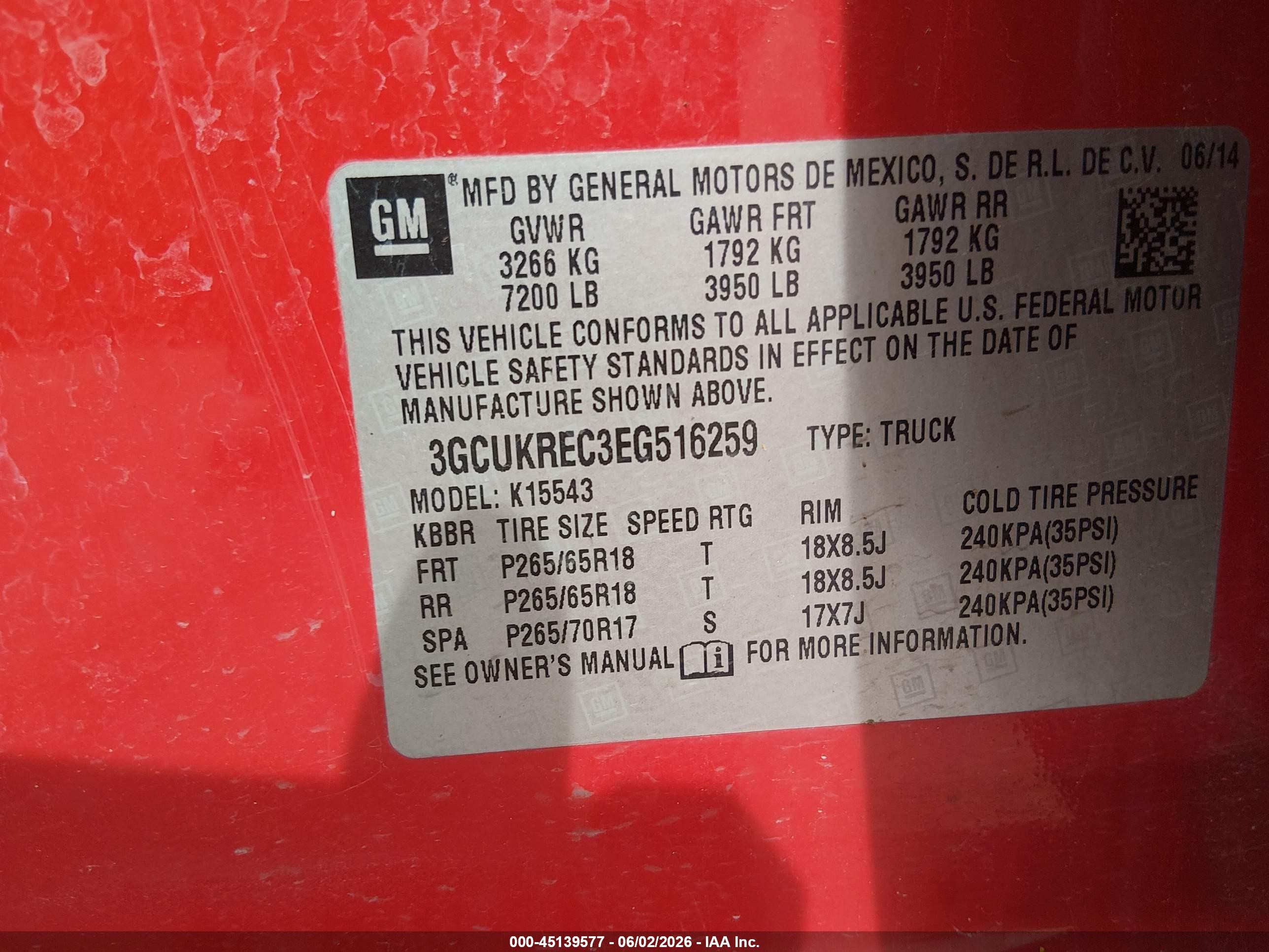 2014 Chevrolet Silverado 1500 2lt Red vin: 3GCUKREC3EG516259
