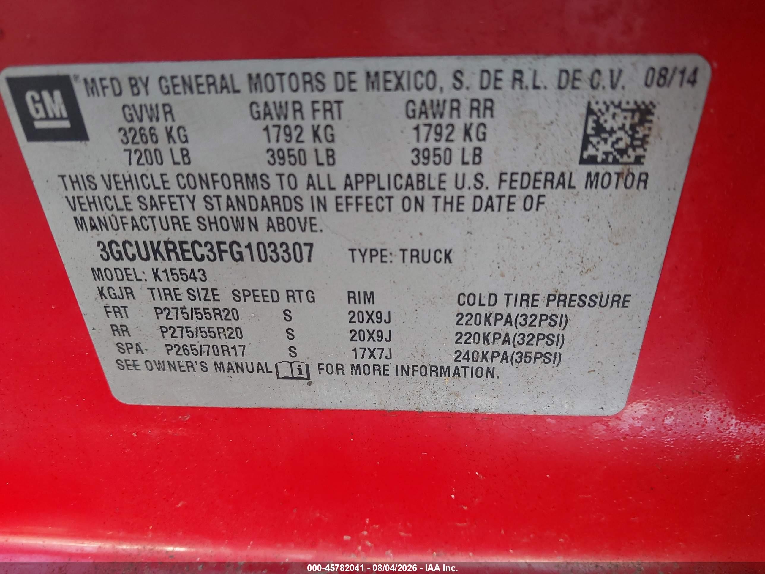 2015 Chevrolet Silverado 1500 Lt Red vin: 3GCUKREC3FG103307