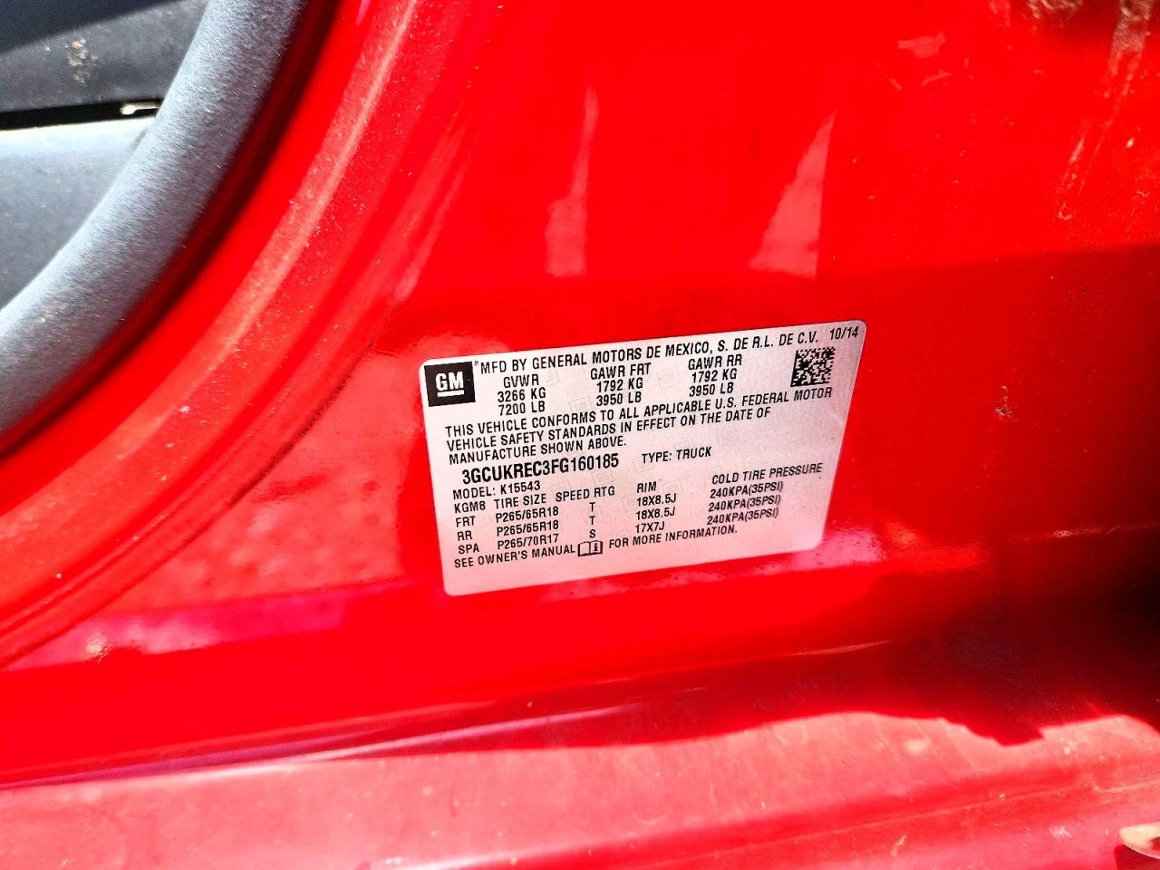 2015 Chevrolet Silverado K1500 Lt Red vin: 3GCUKREC3FG160185
