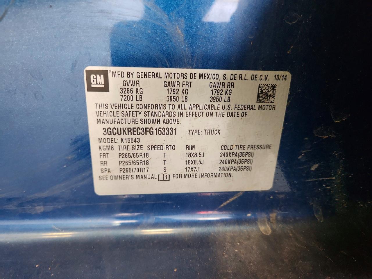 2015 Chevrolet Silverado K1500 Lt Blue vin: 3GCUKREC3FG163331